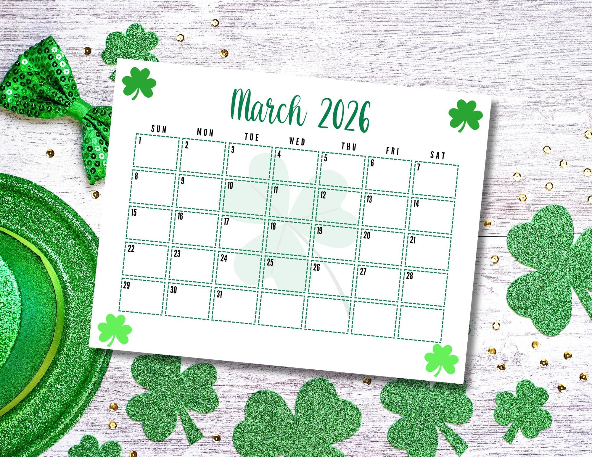 2000x1545 EDITABLE Printable March 2026 Calendar. Cute St. Patrick's Day Calendar W/ Shamrocks. Monthly March 2026 Calendar