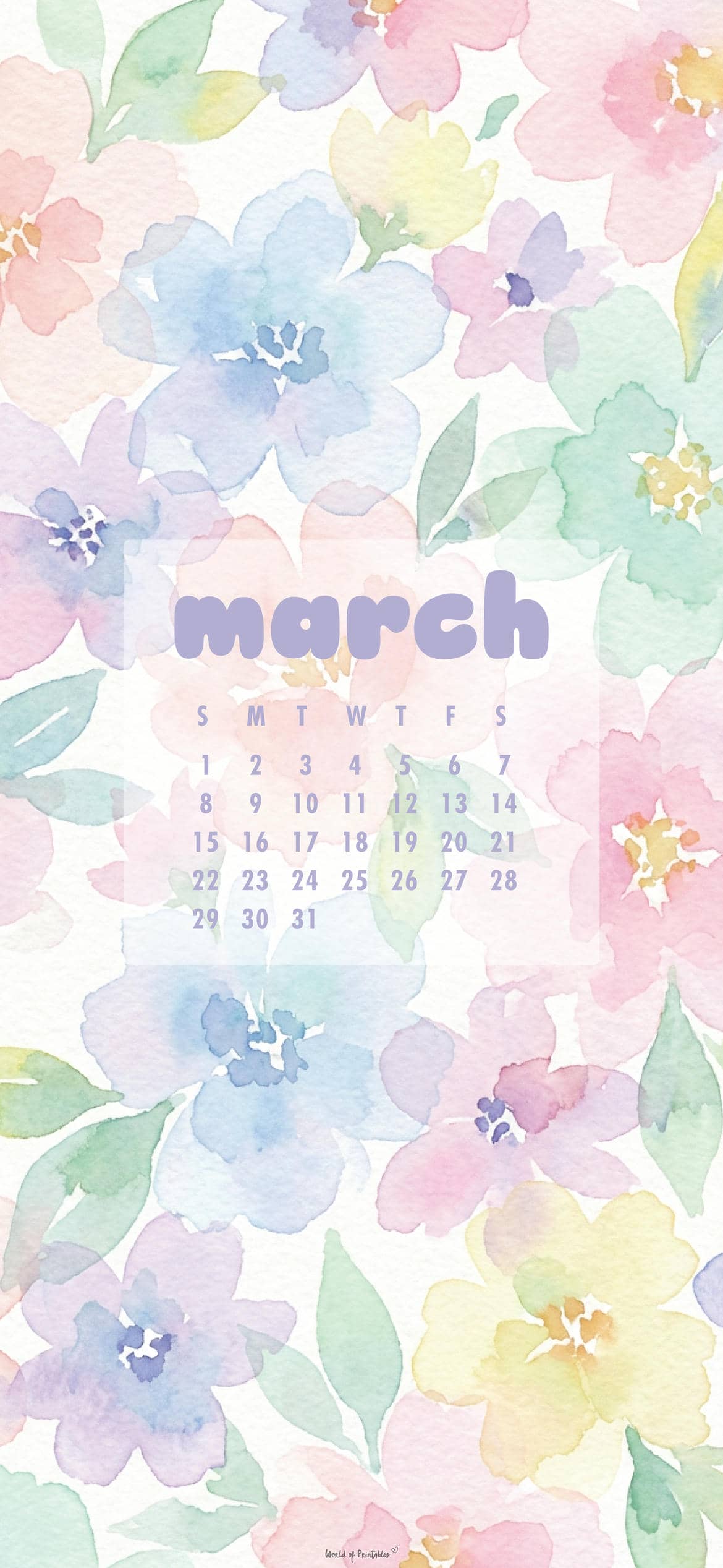 1170x2535 March 2026 Calendar Wallpaper