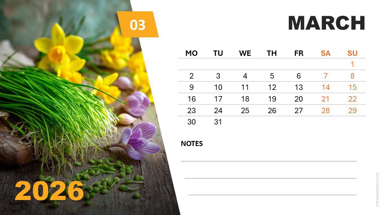 1280x720 Seasonal Photo Calendar (Monday Start) for PowerPoint