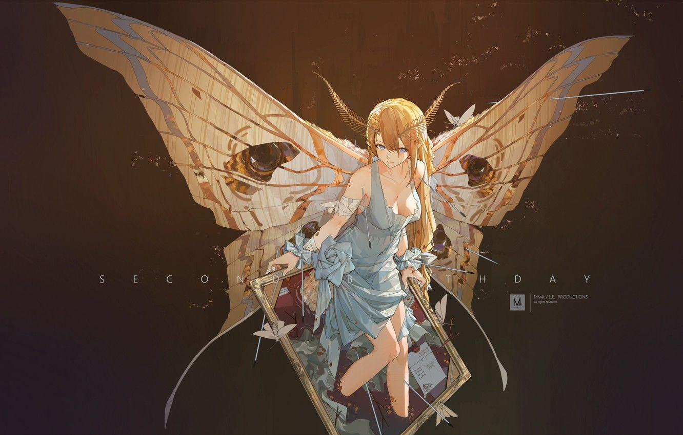 1332x850 Wallpaper girl, wings, anime, art, moth image for desktop