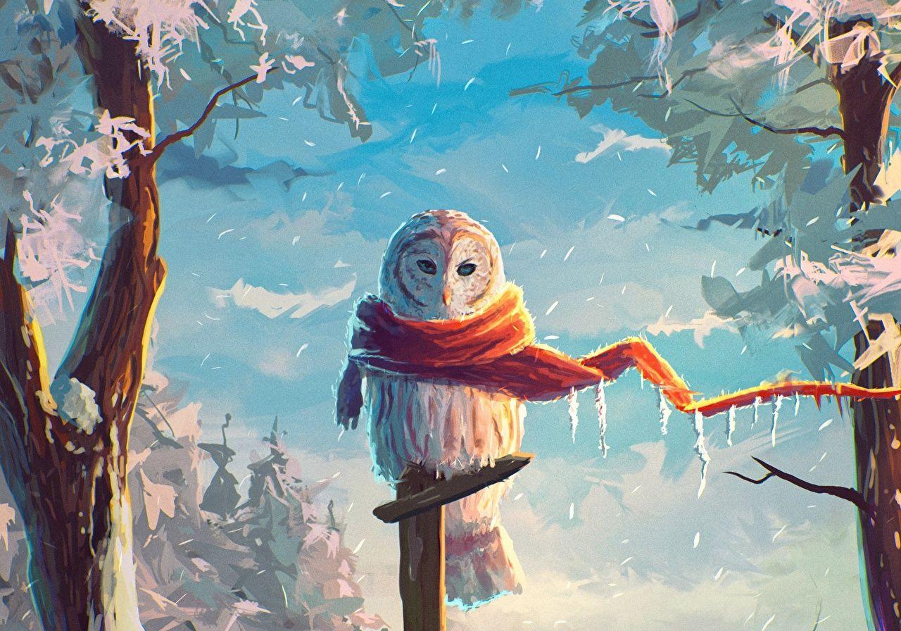 1280x896 Desktop Wallpaper owl bird Fantasy Animals Painting Art