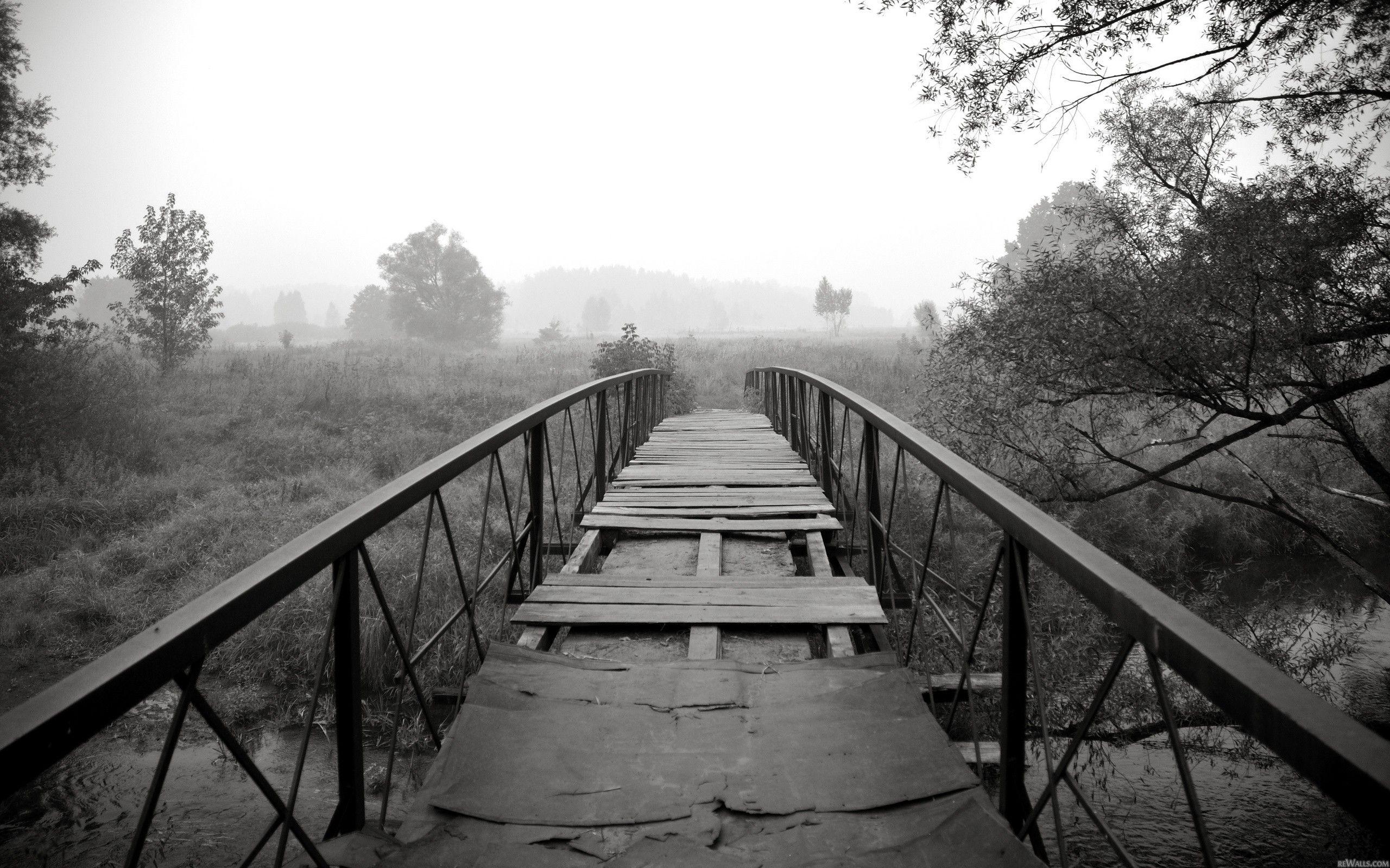 2560x1600 Black & White Bridge Scenery wallpaper. Black & White Bridge Scenery