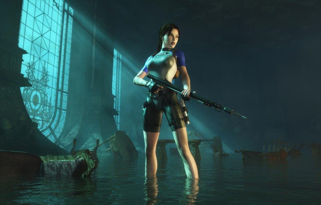 1332x850 Wallpaper girl, Tomb Raider, harpoon, Lara Croft image