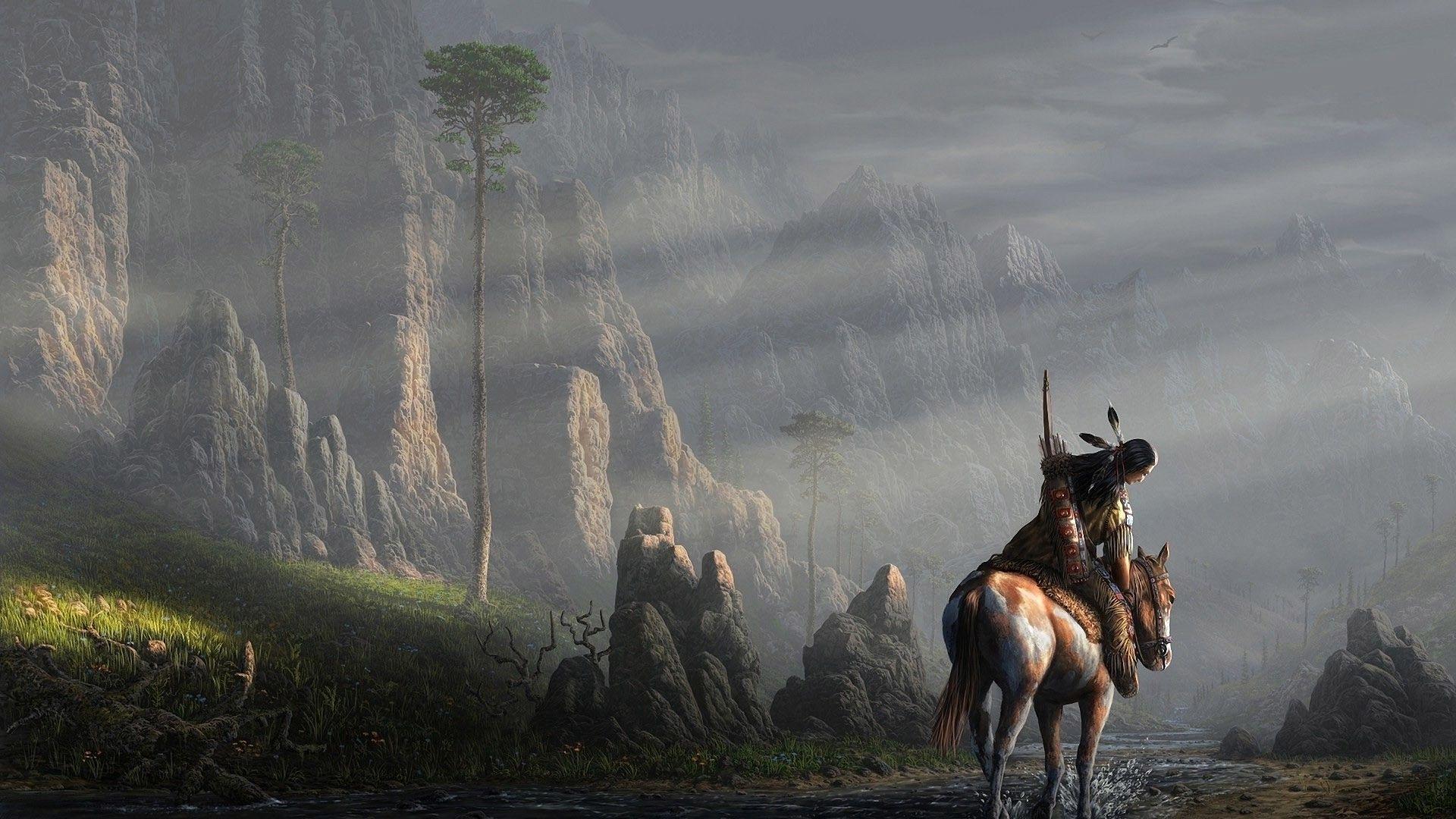 1920x1080 Native American Clothing, Nature, Artwork, Native Americans, Trees