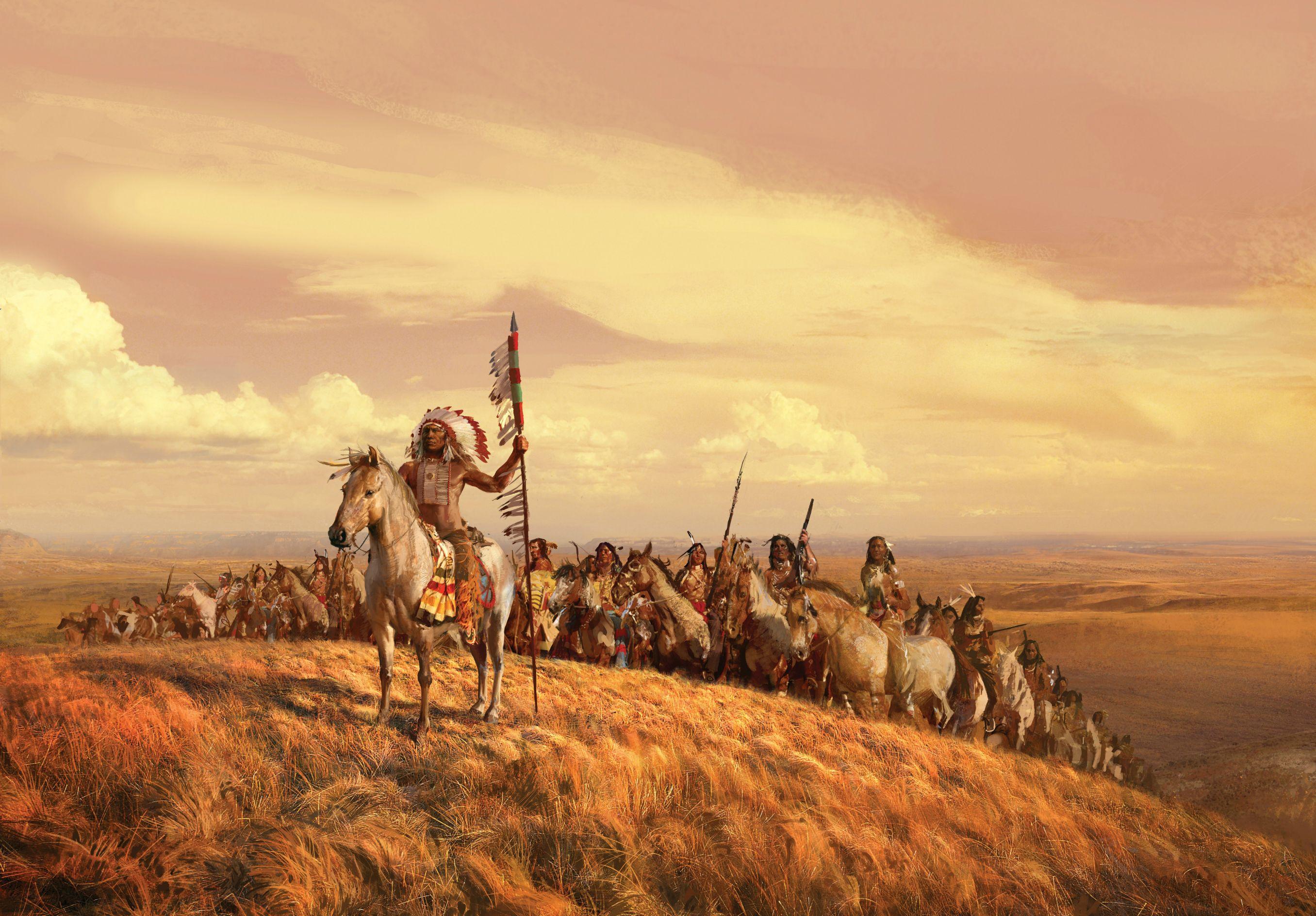 2712x1888 #spear, #Native Americans, #hills, #horse, #nature
