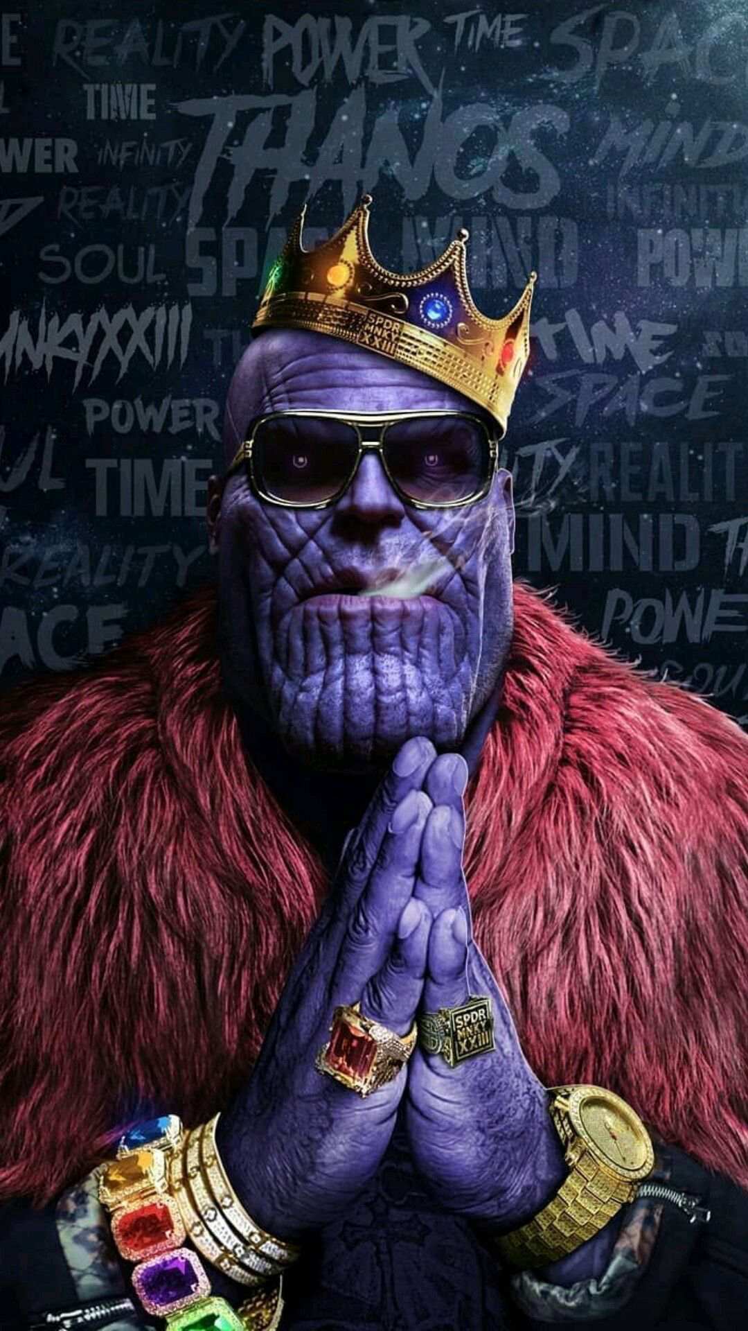 1080x1920 Avengers Thanos Hip hop Crown Gold Chains Rings Infinity Stones