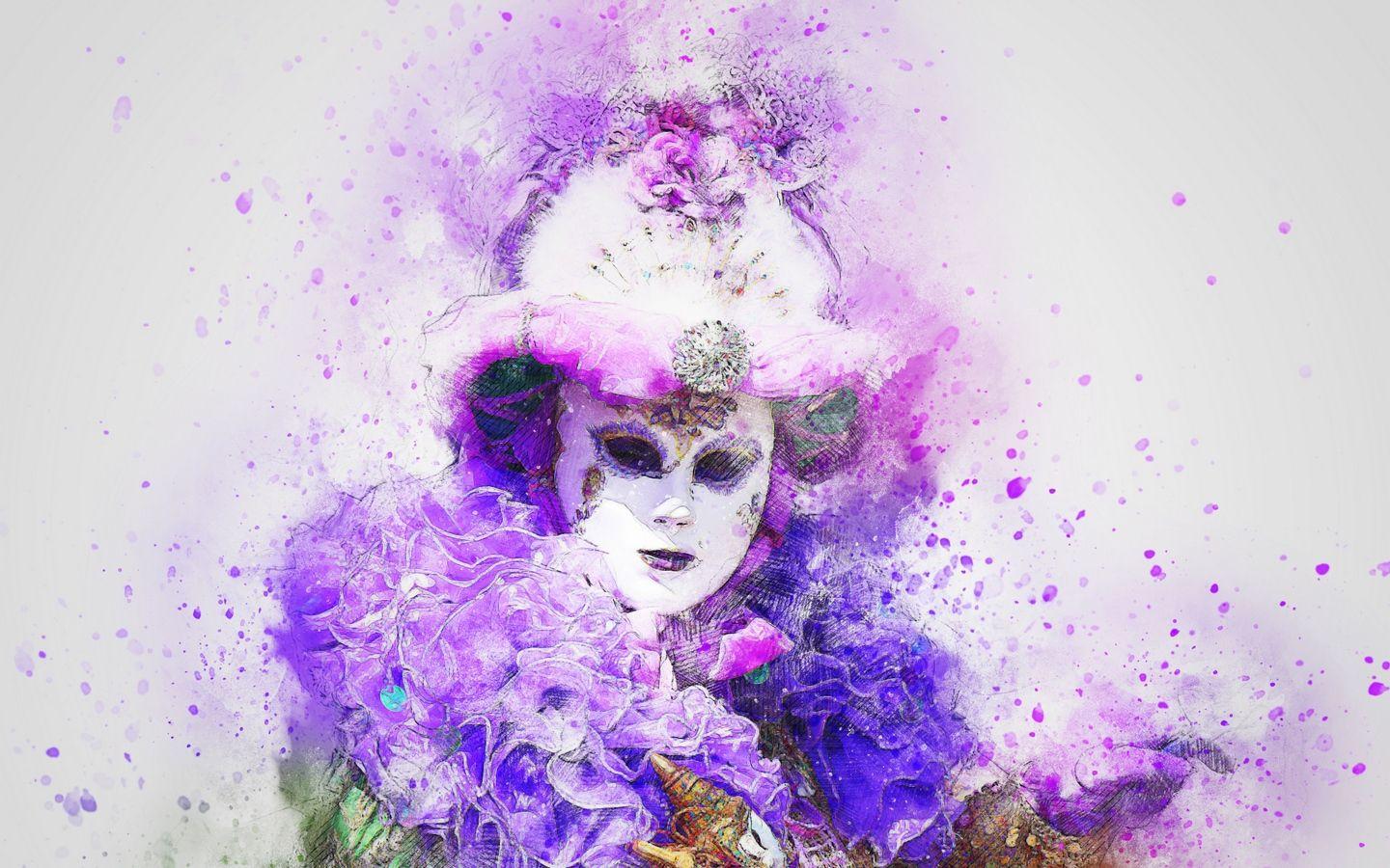 1440x900 Wallpaper Art, Mask, Carnival, Watercolor Wallpaper