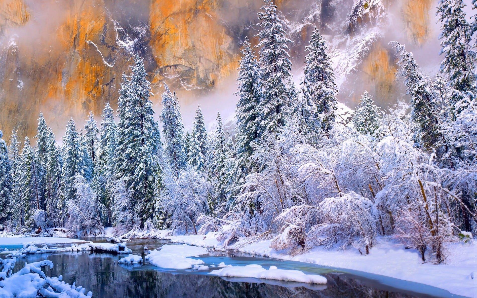 1920x1200 Artwork of landscape covered with snow, winter, Yosemite National