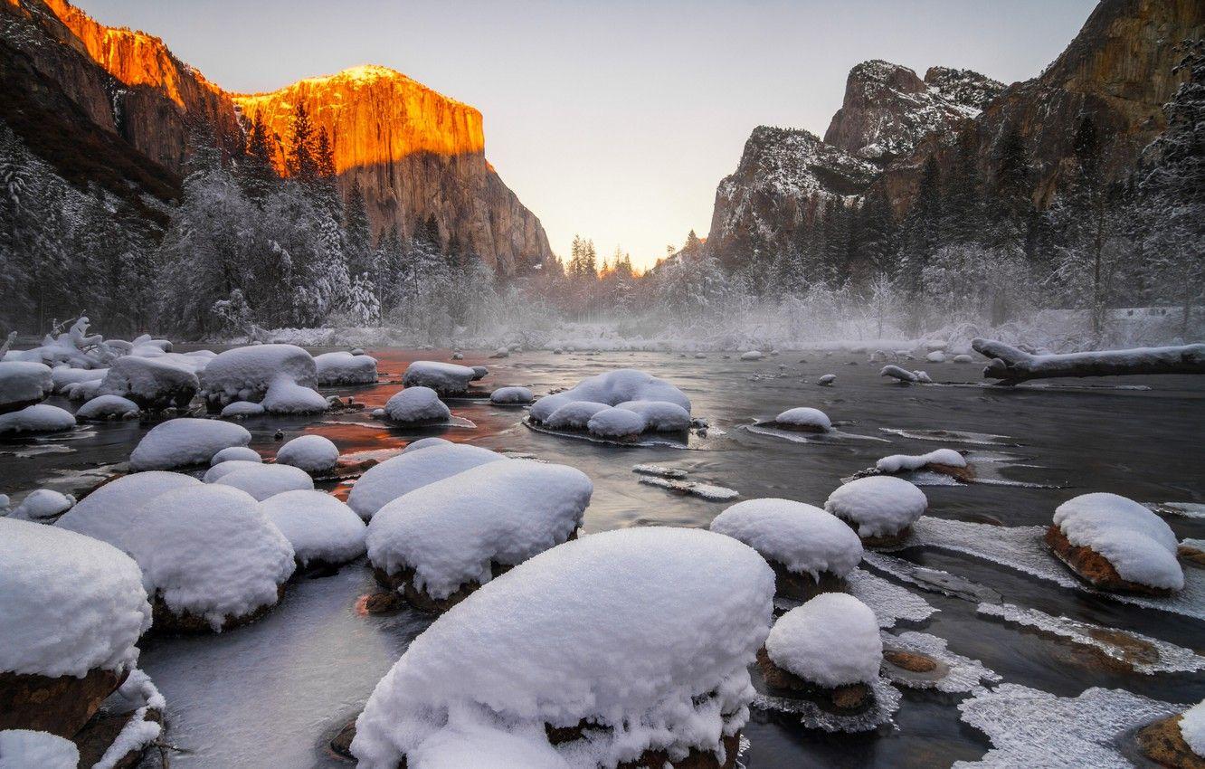 1332x850 Wallpaper winter, nature, Yosemite National Park image for desktop, section природа