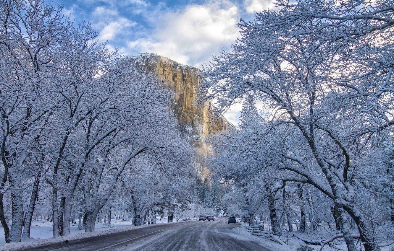 1332x850 Wallpaper winter, nature, Yosemite National Park, The Captain