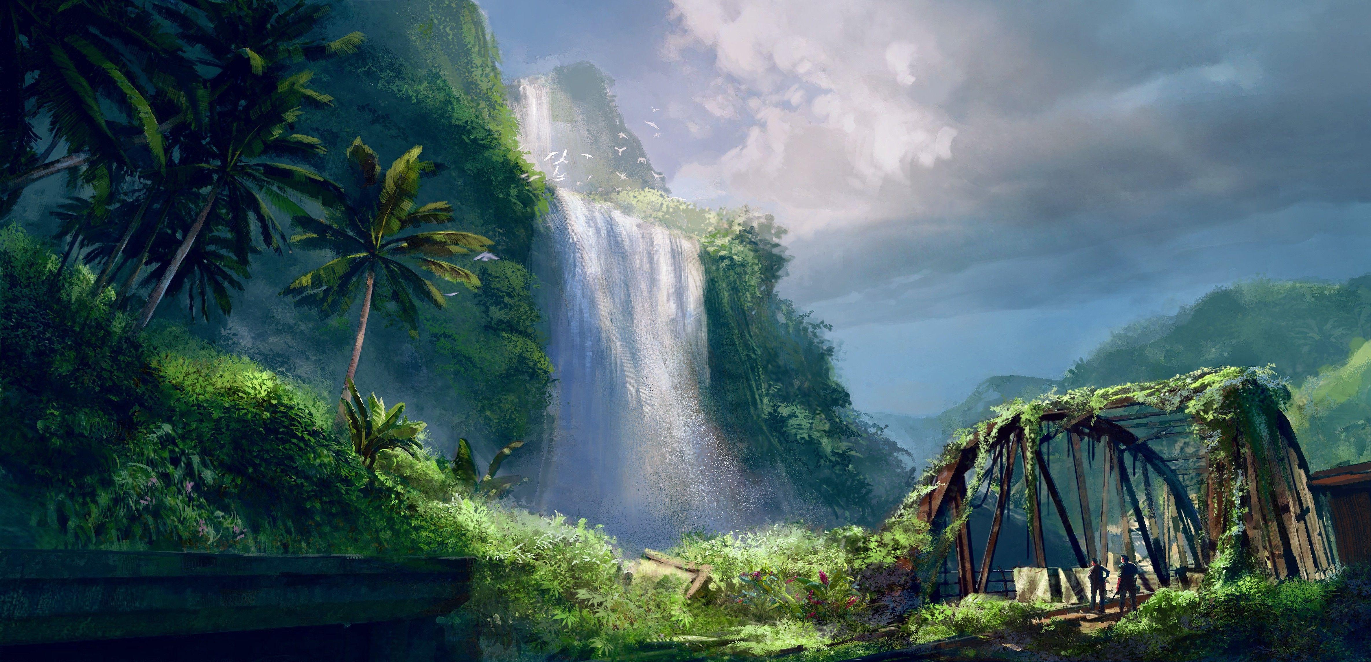 4740x2289 Landscape Waterfall Background