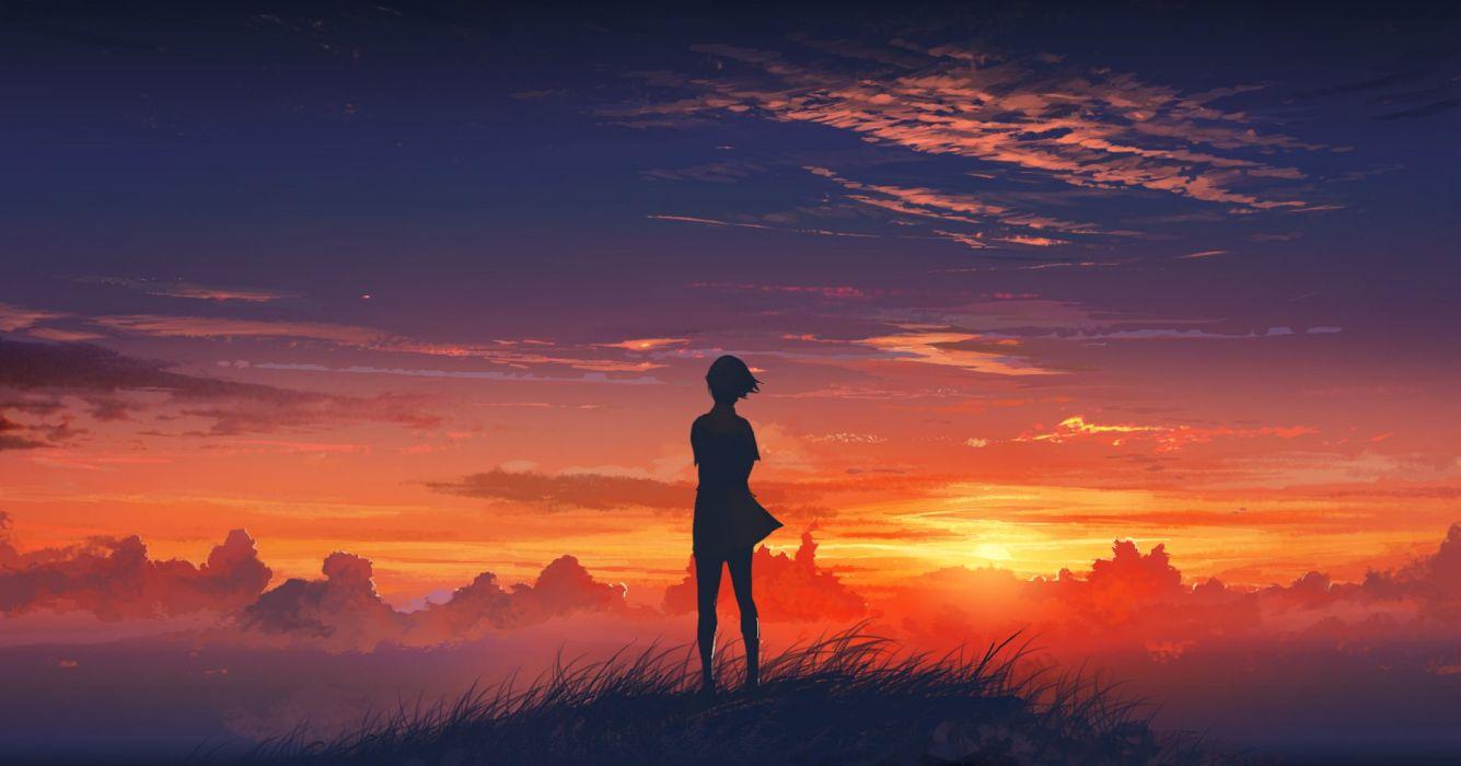 1335x700 Original girl sunset landscape sky clouds wallpaperx944