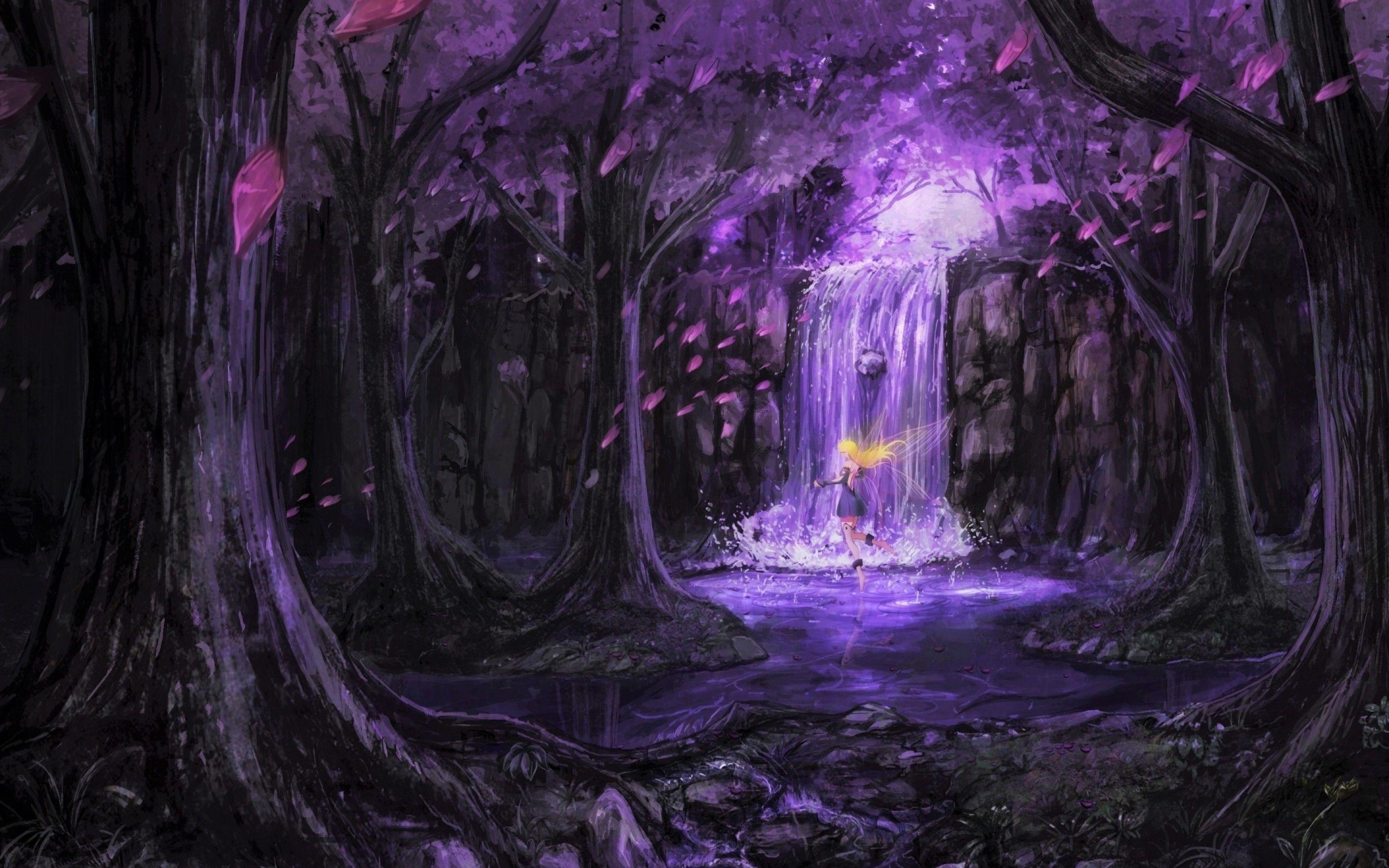 2880x1800 Download 2880x1800 Purple Forest, Scenic, Fairy, Anime Girl