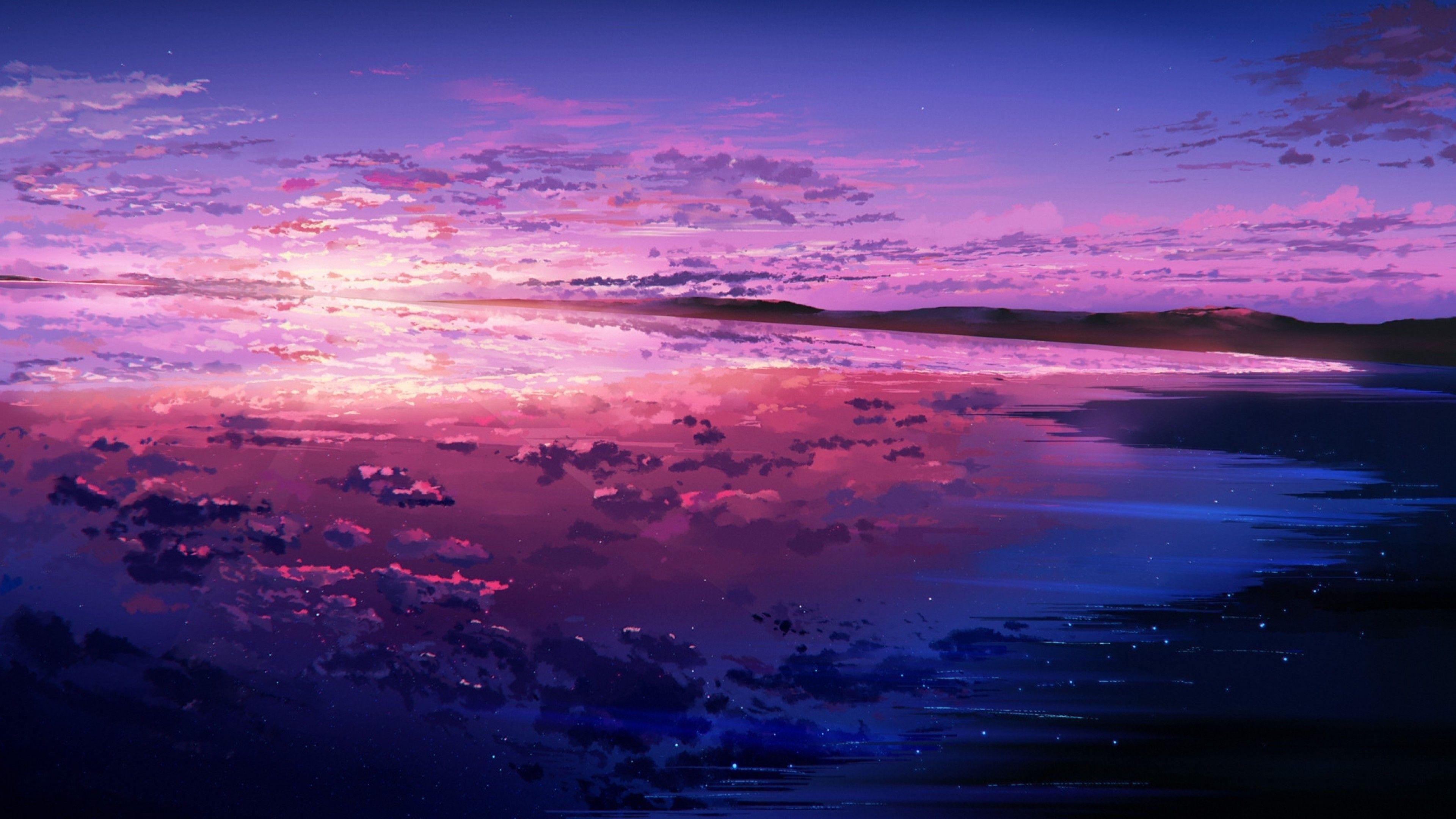 3840x2160 Download 3840x2160 Anime Landscape, Sunset, Scenery, Clouds, Sky