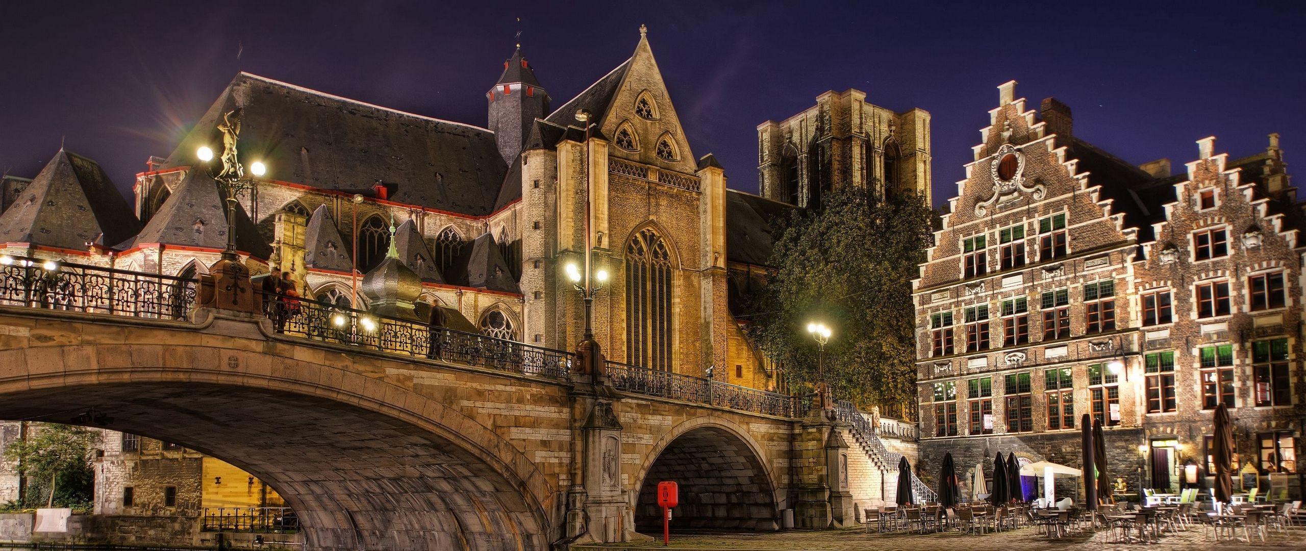 2560x1080 Download wallpaper 2560x1080 ghent, flanders, belgium, bridge