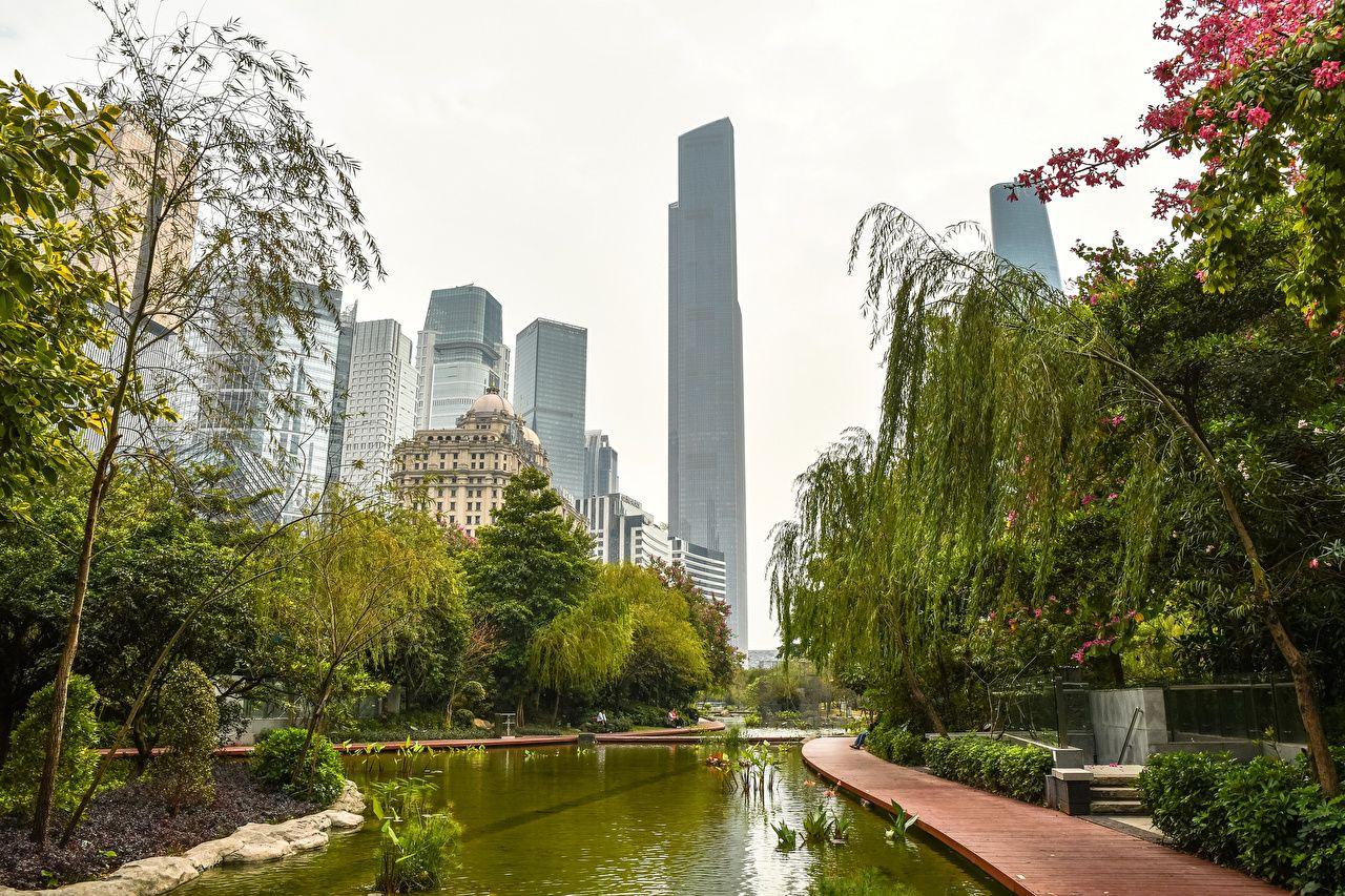 1280x853 Desktop Wallpaper China Guangzhou Pond Trees Cities Building