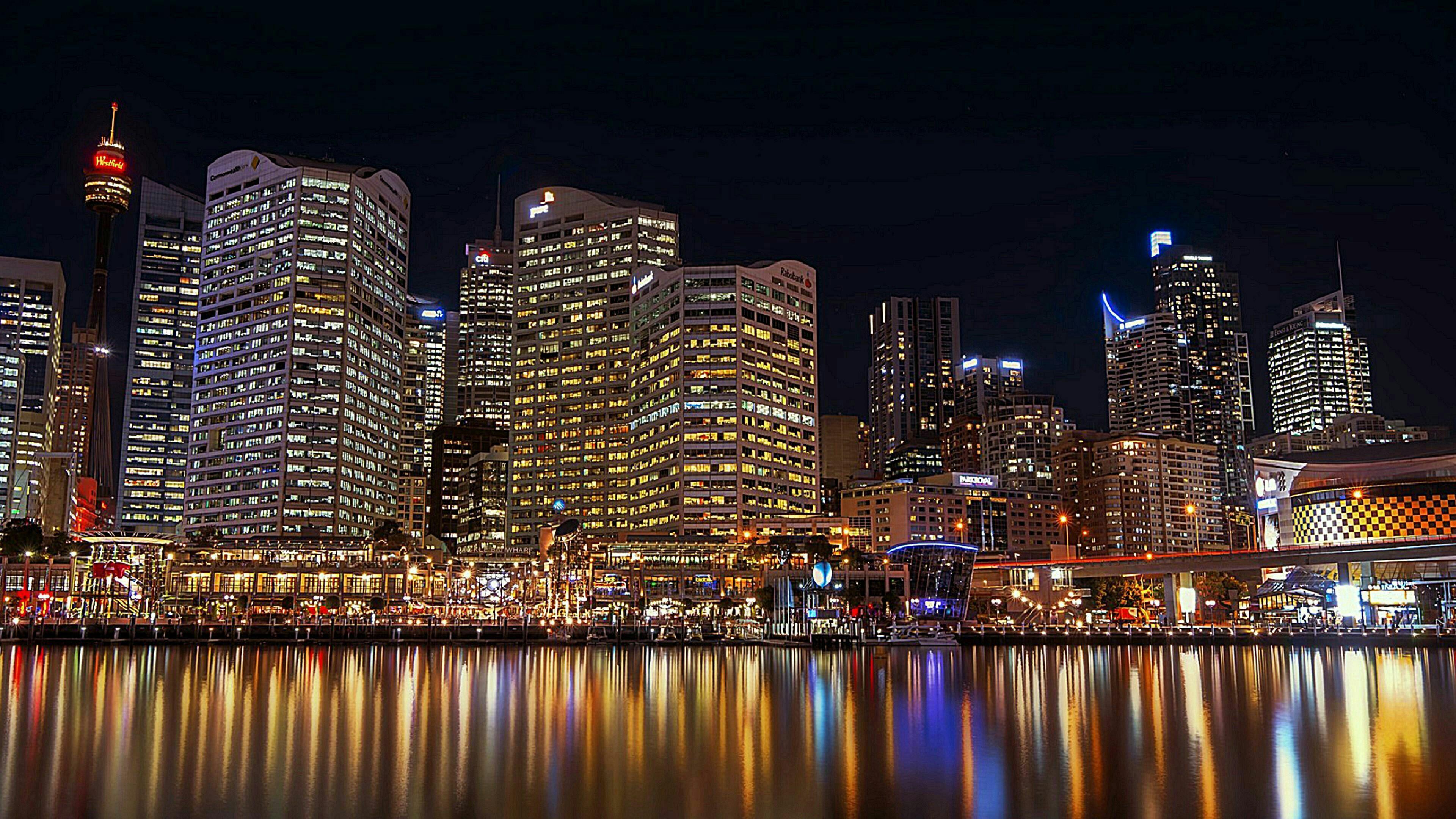 3840x2160 Landscape Portrait City Night HD Wallpaper