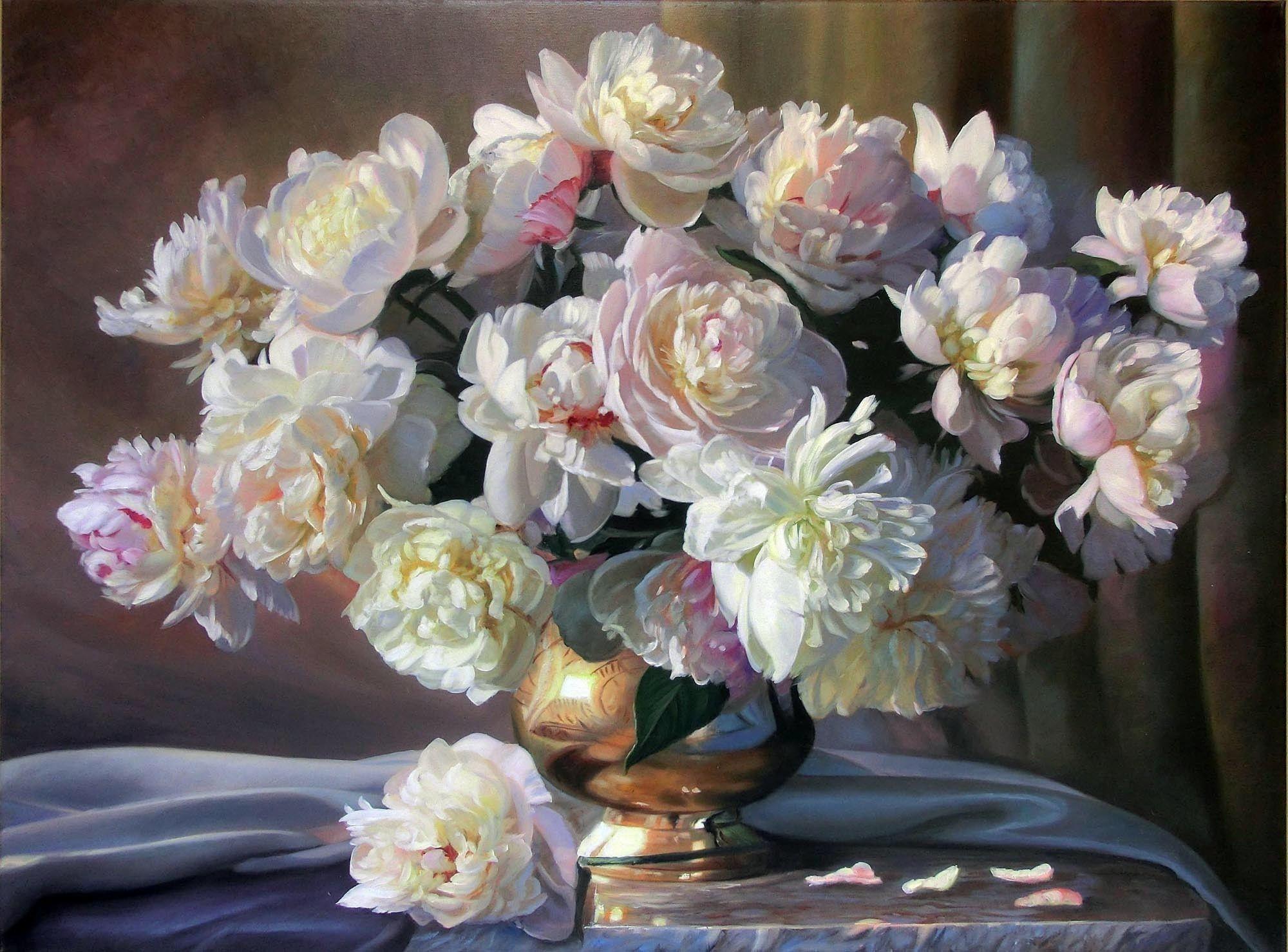 2000x1478 Flowers zbigniew kopania painting still life white peonies