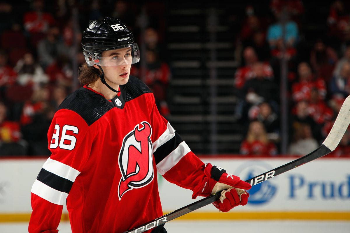 1200x800 Download Jack Hughes of the New Jersey Devils in Action Wallpaper