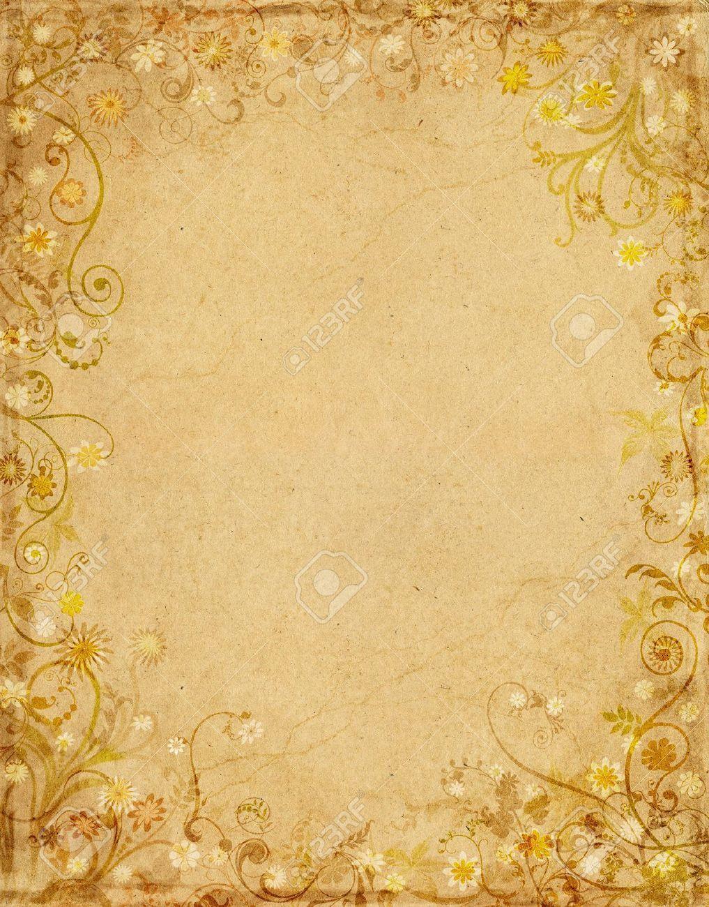 1017x1300 10225172 Old Grungy Paper With A Floral Border Design Stock Photo