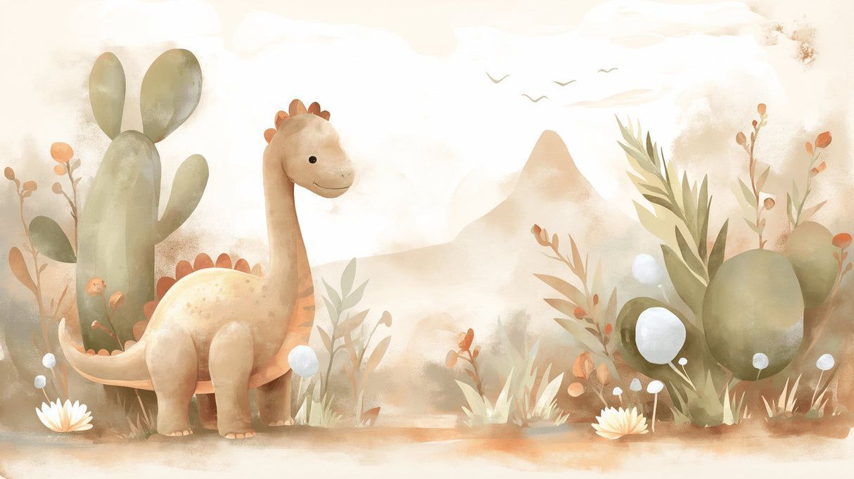 1214x681 Dinosaur Mural Wallpaper. Gentle Beige Safari Scene