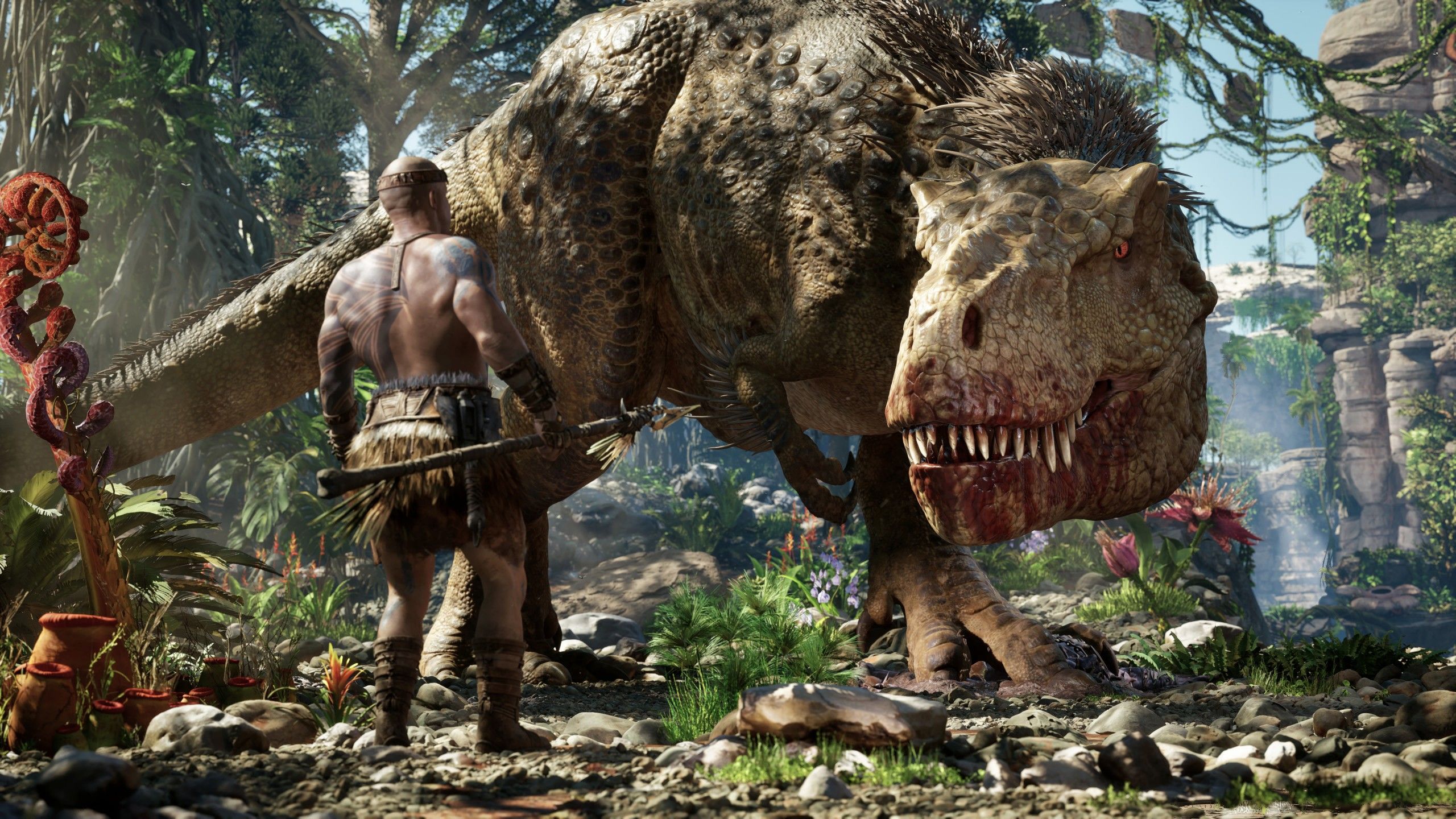 2560x1440 Vin Diesel Rex Pteranodon Brontosaurus 4K HD Ark 2 Wallpaper