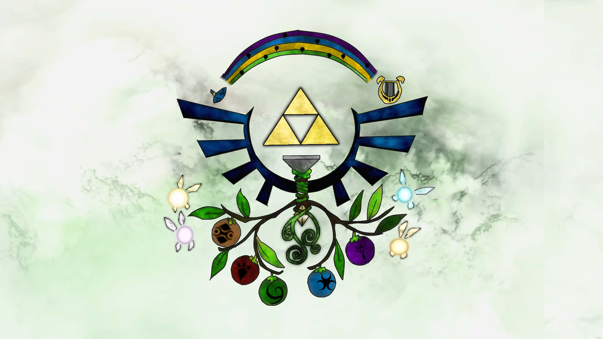 1920x1080 Download The Legend Of Zelda Logo With A Tree And A Symbol Wallpaper