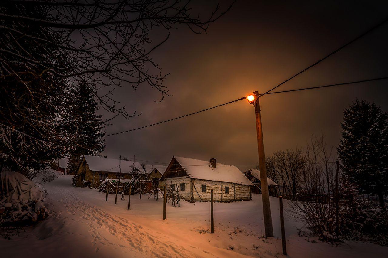 1280x853 Wallpaper Croatia Winter Snow night time Street lights Cities Houses