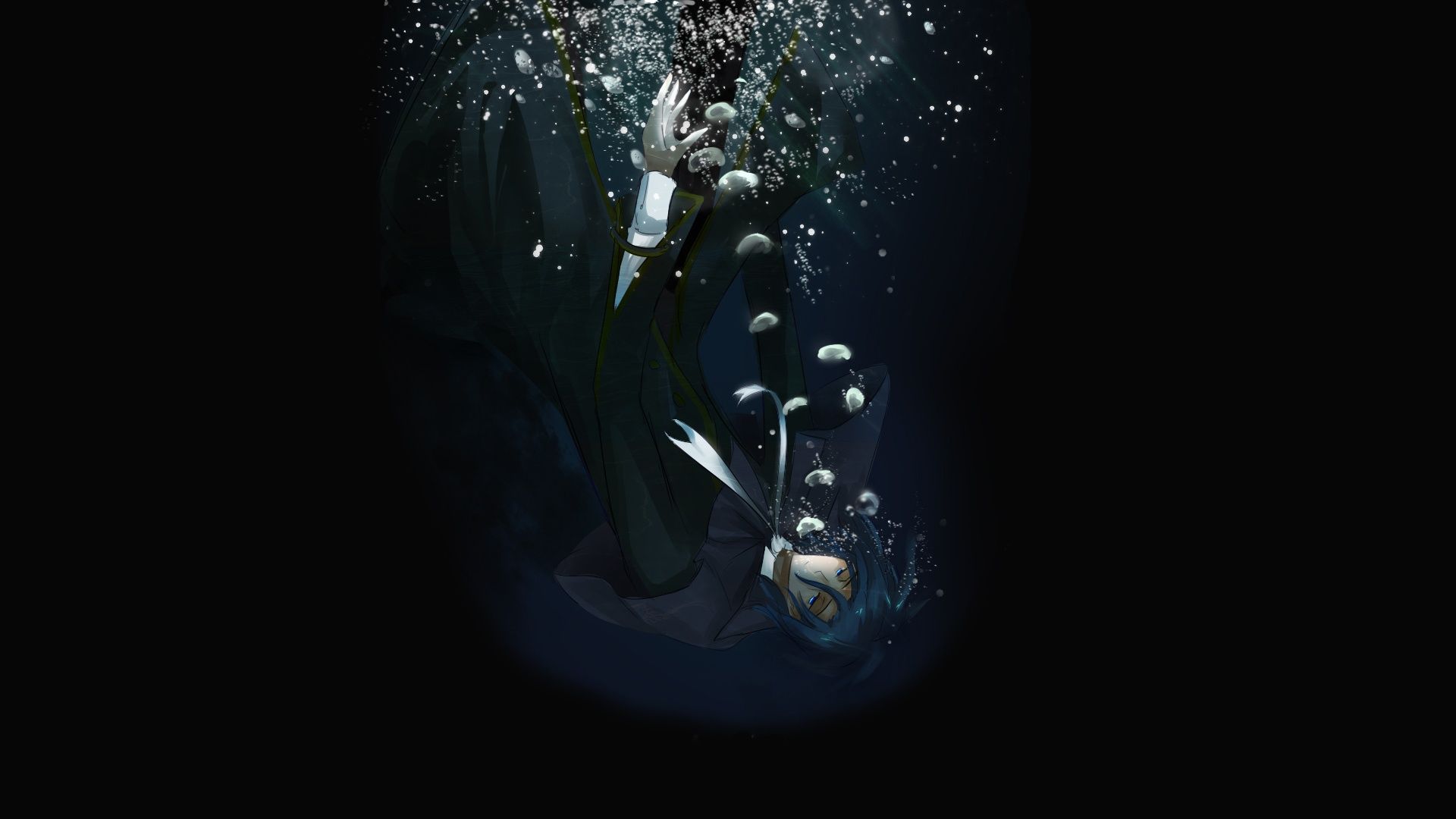 1920x1080 Wallpaper water, bubbles, darkness, depth, guy, drowning for mobile and desktop, section аниме, resolution 1920x1080