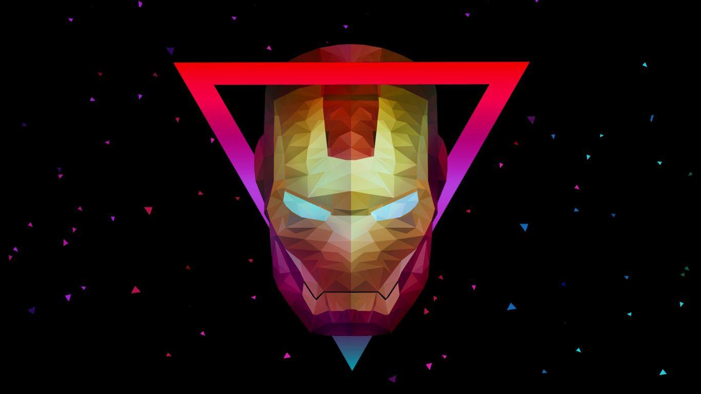 1366x768 Download Low poly, helmet, artwork, Iron man wallpaper, 1366x768