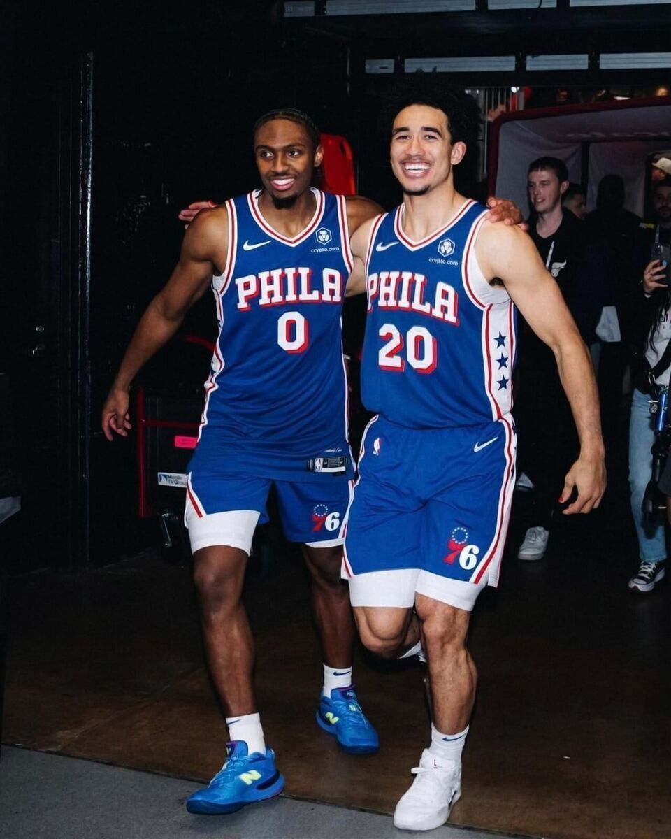 960x1200 Tyrese Maxey & Jared McCain Walkout Philadelphia 76ers 8x10 NBA Basketball Photo