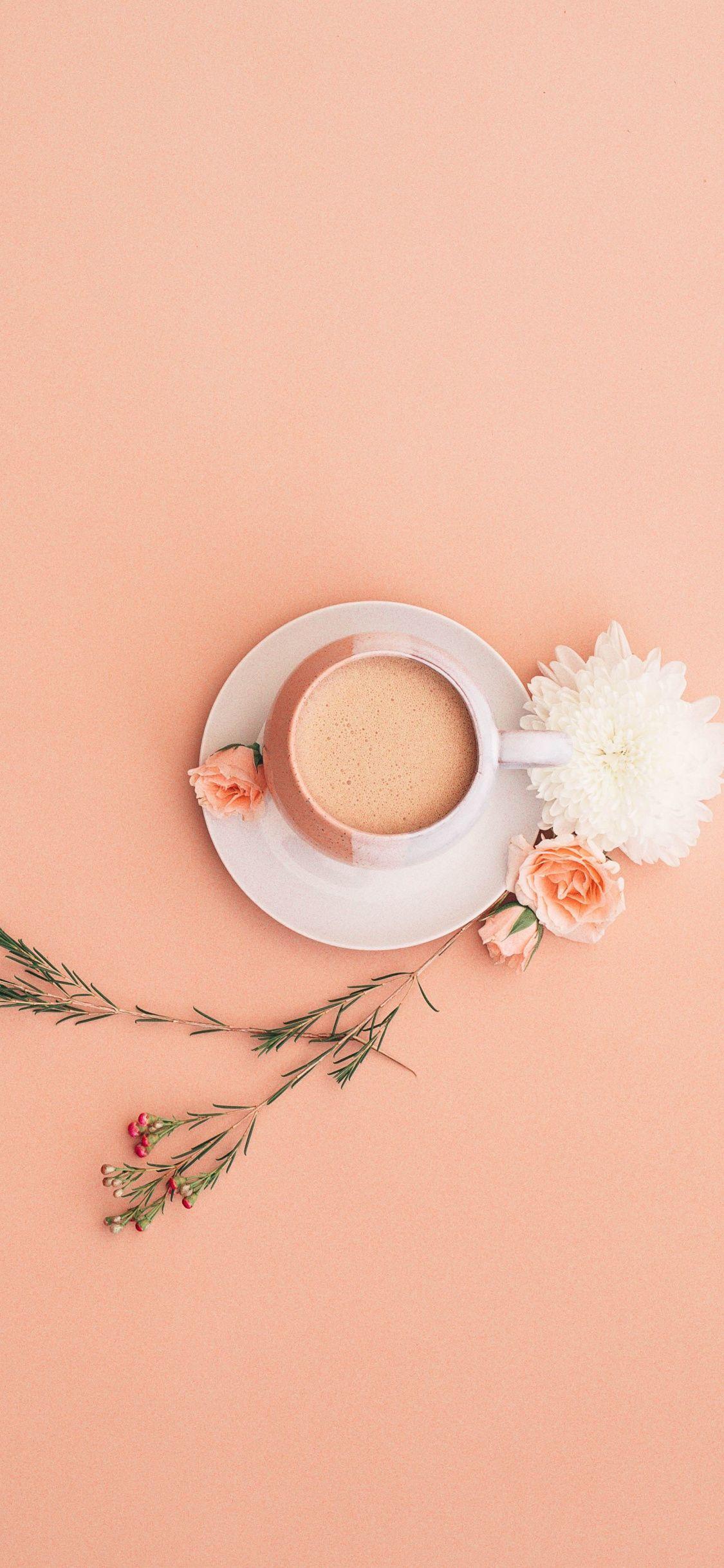 1125x2436 Minimal, Cup, Flowers, Wallpaper iPhone X Wallpaper