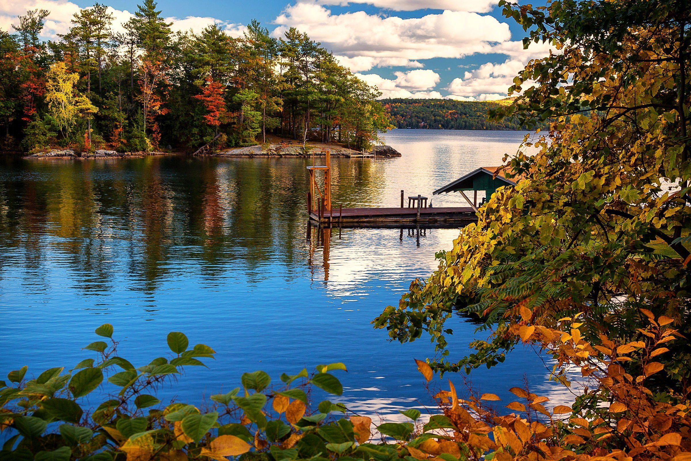 2400x1600 usa, Lake, Marinas, Autumn, New, York, City, Trees, Lake, George, Nature Wallpaper HD / Desktop and Mobile Background
