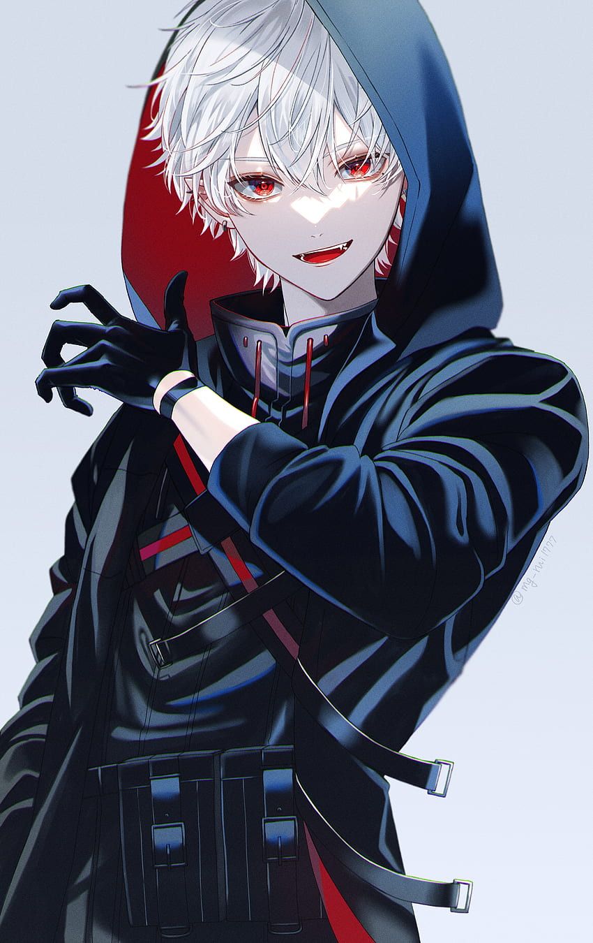 850x1350 Anime Creatures Anime Boys Anime Red Eyes Simple Background White Hair Hoods: HD phone wallpaper