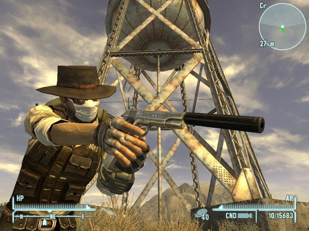 1024x768 Steam Community - Screenshot - Posing with Joshua Graham's armor. <EQUIPMENT> S. Mutant Goggles, Joshua Graham's Armor, Colt m1911 <mod> Daniel's Hat, Surgeon Mask <mod>