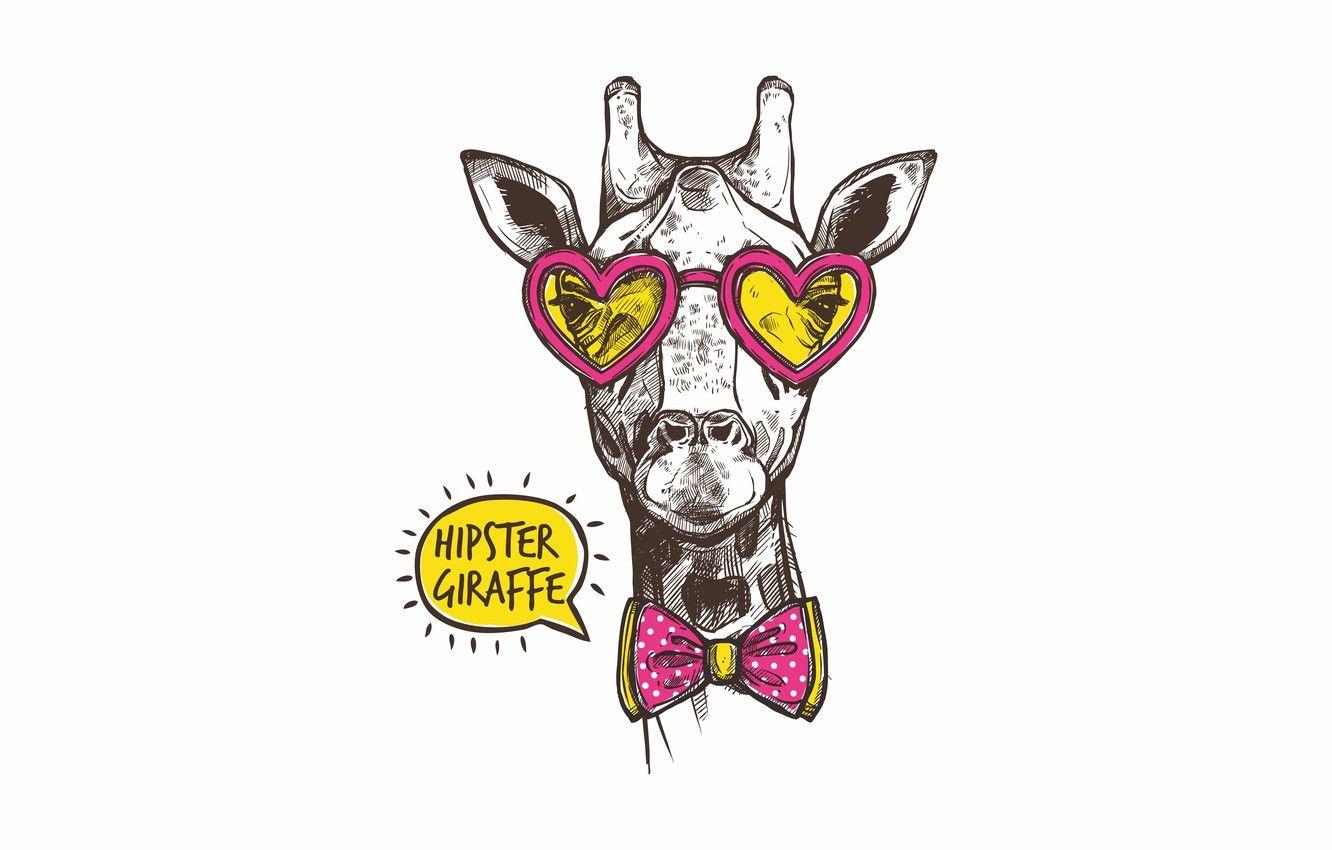 1332x850 Wallpaper love, glasses, giraffe, hearts, bow, bow, hipster image