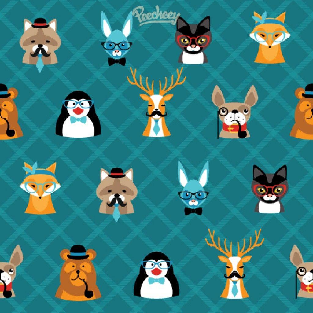 1024x1024 Hipster seamless wallpaper with cute animals ai file. free