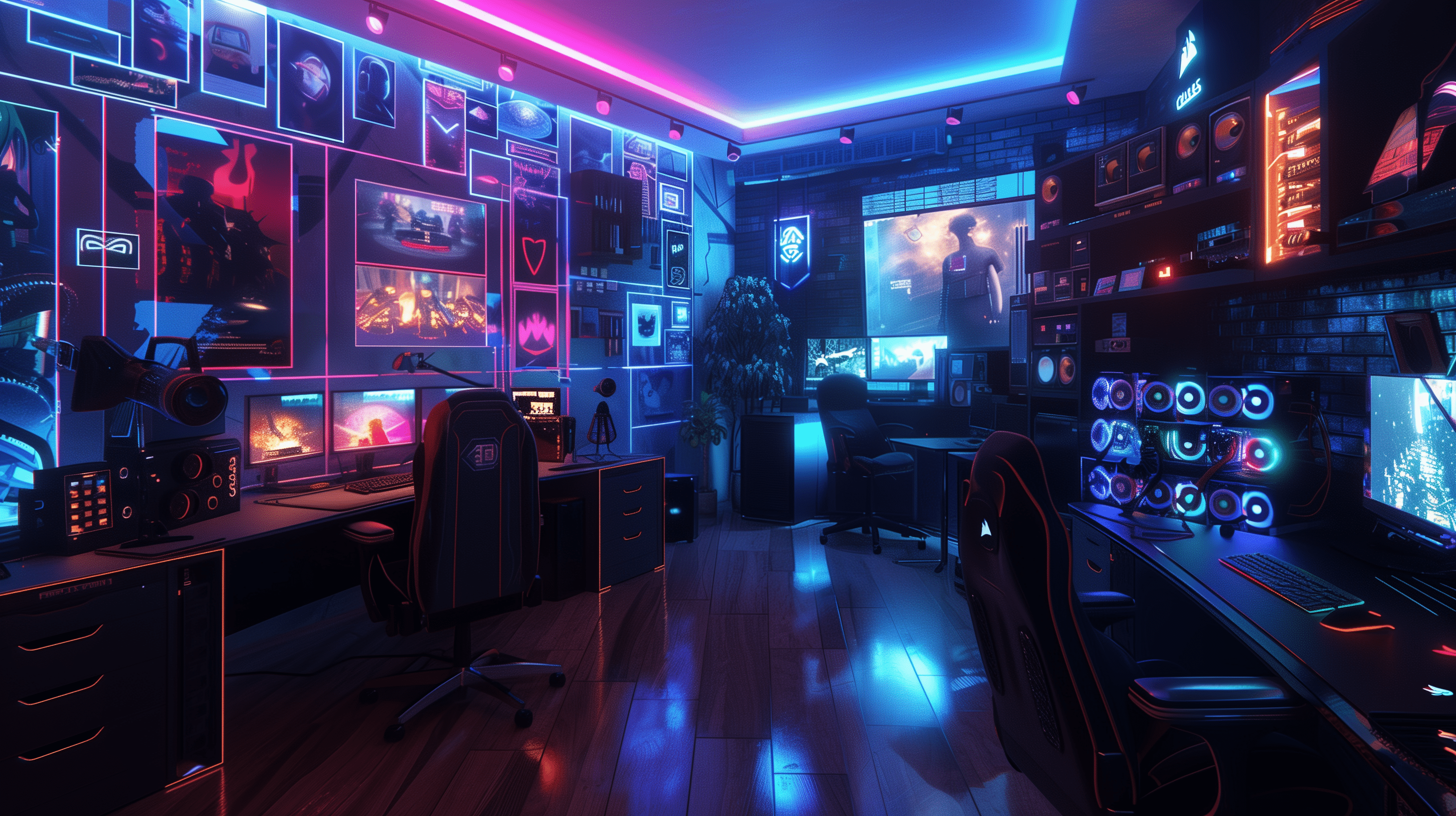 2912x1632 Ultimate Gamer's Paradise Room HD Wallpaper
