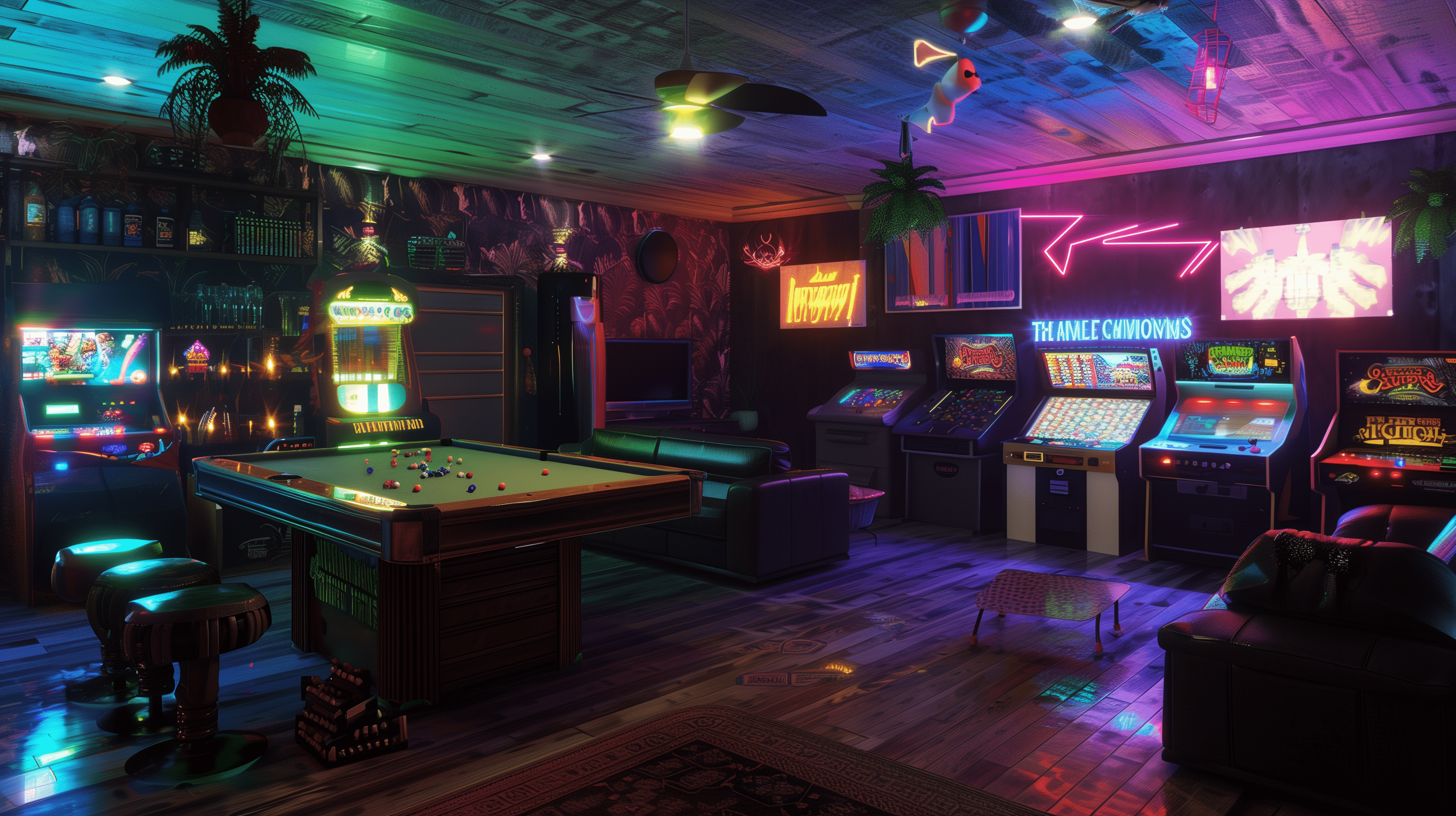 2912x1632 Vibrant Game Room Interior HD Wallpaper