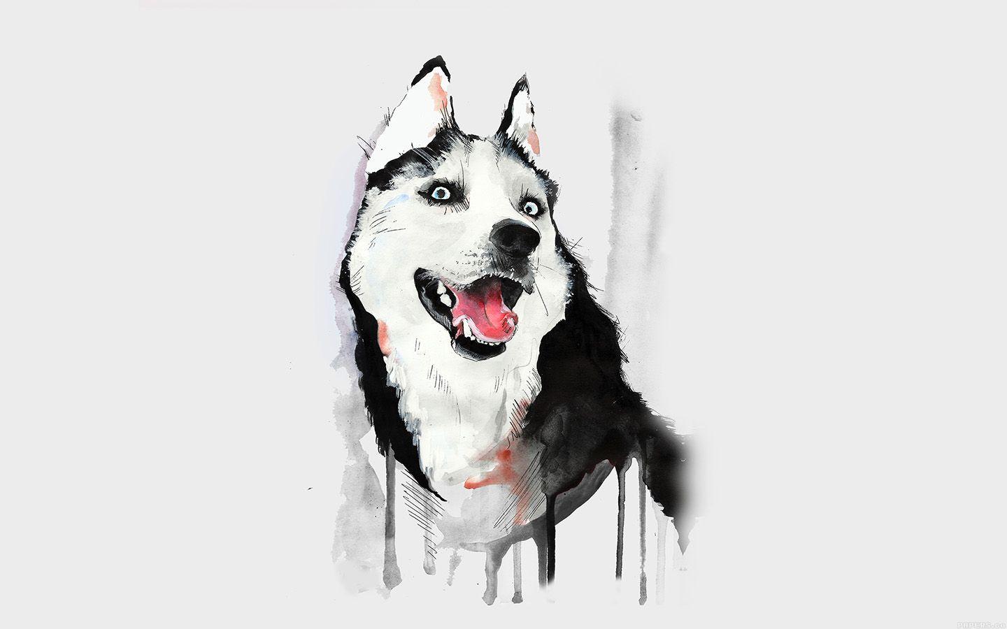 1440x900 Happy Dog White Husky Animal Illust Watercolor Wallpaper