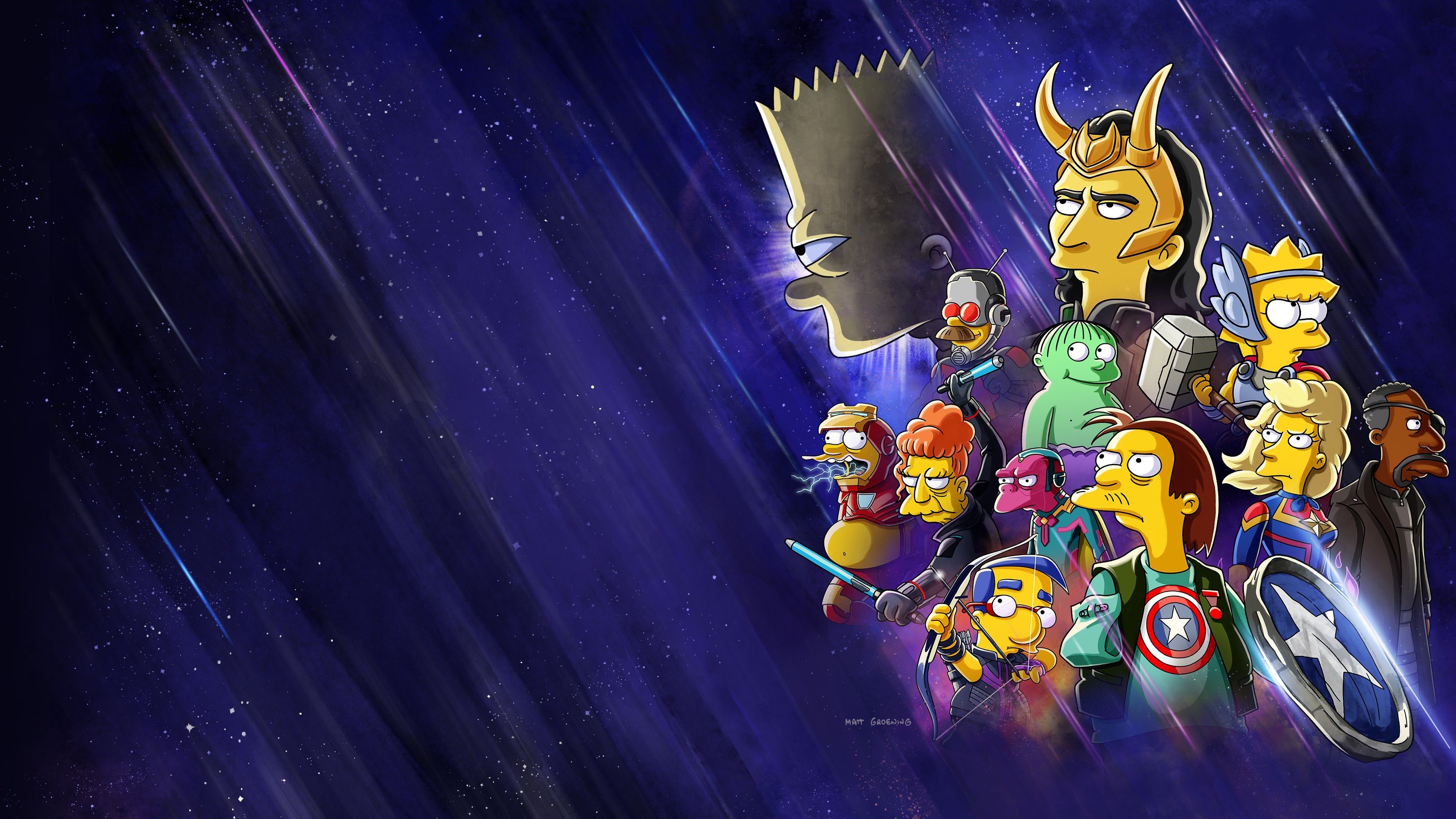 3840x2160 Bart Simpson Lisa Simpson Loki Milhouse Ned Flanders Ralph Wiggum 4K HD The Good, The Bart, and The Loki Wallpaper