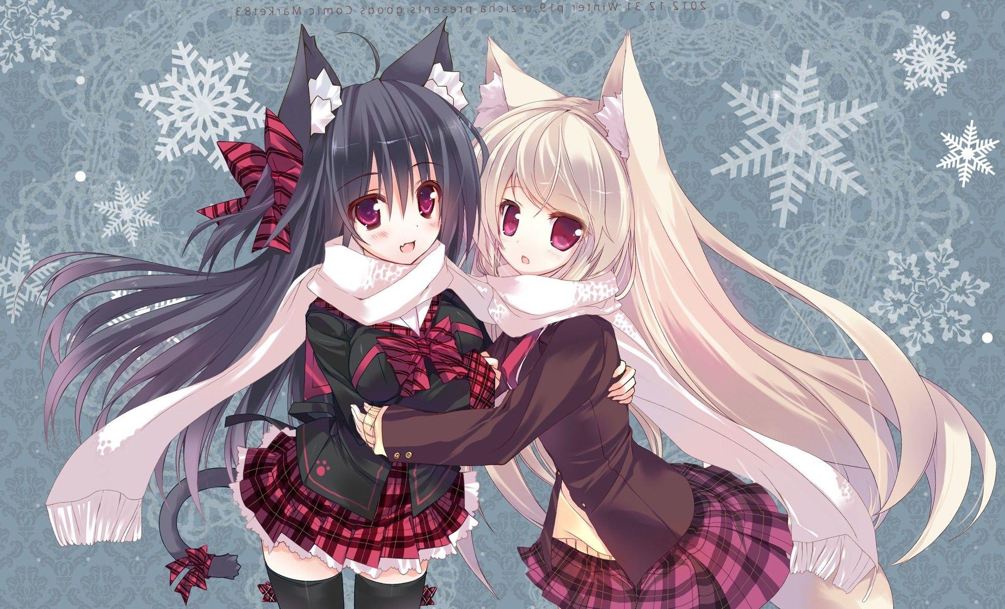 1979x1200 anime, Anime Girls, Cat Girl, Scarf, Animal Ears, Nekomimi, Original Characters Wallpaper HD / Desktop and Mobile Background