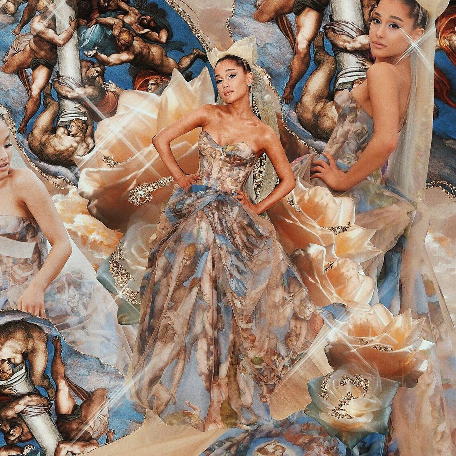 1920x1920 Download Ariana Grande Collage At Met Gala Wallpaper