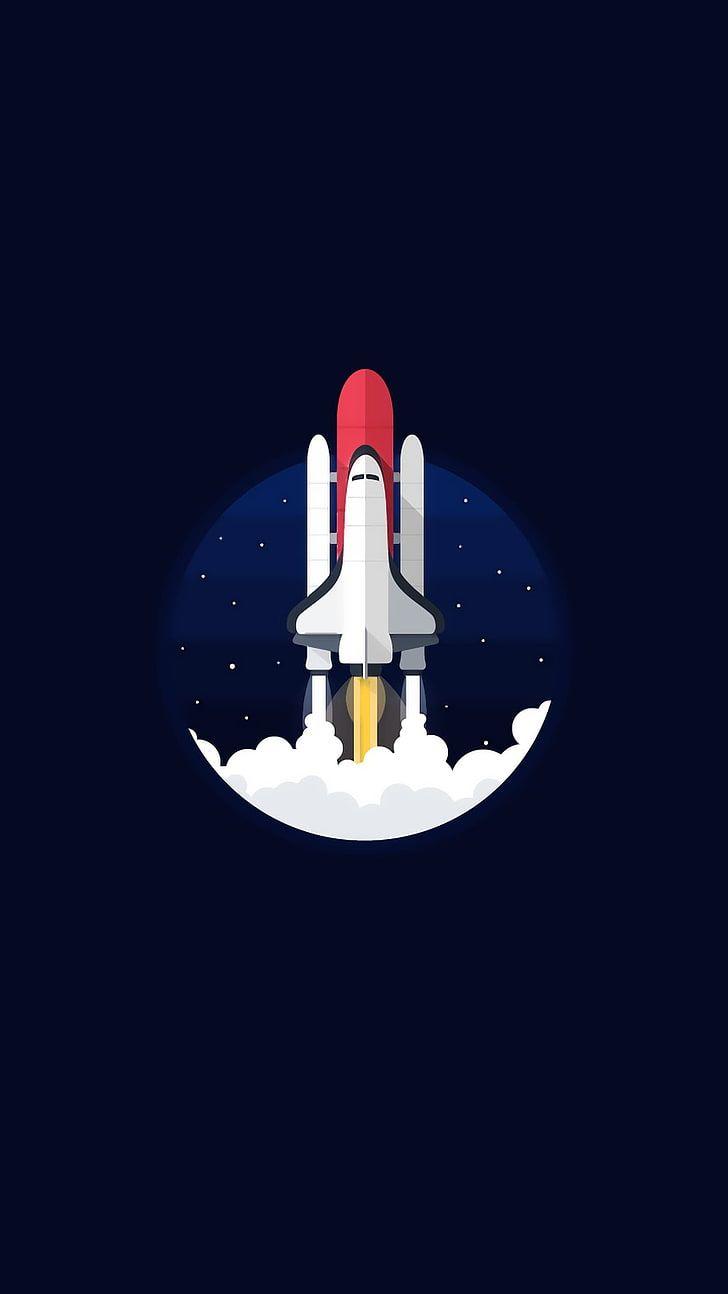 728x1294 HD wallpaper: digital art, rocket, minimalism, simple background