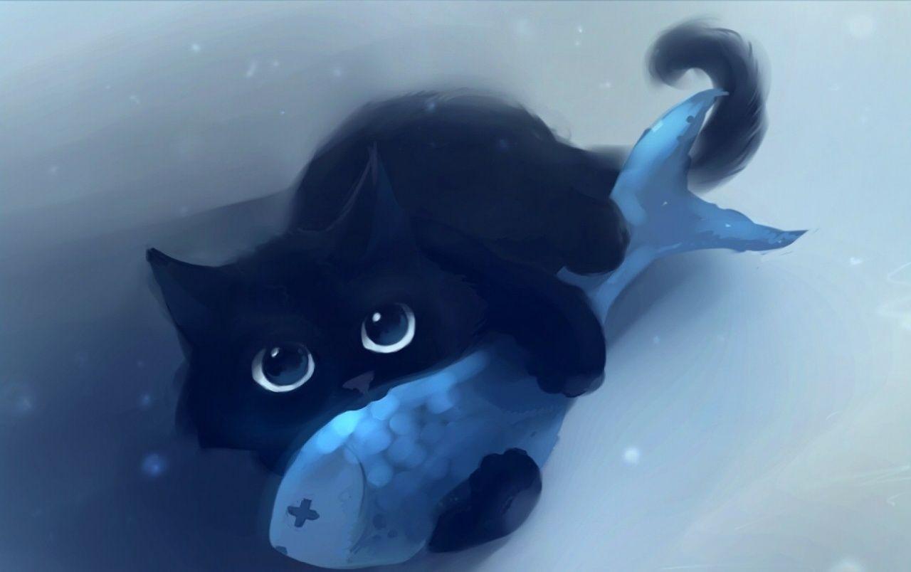 1280x804 Black Cat & Blue Fish wallpaper. Black Cat & Blue Fish