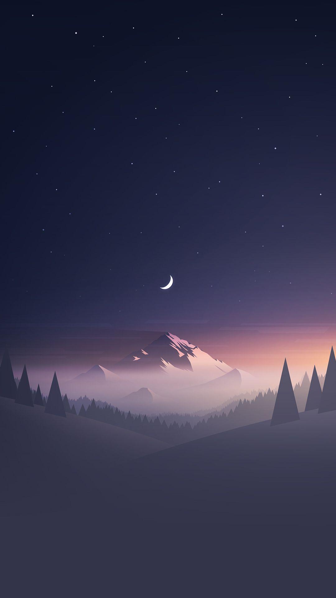 1080x1920 Stars And Moon Winter Mountain Landscape Tải xuống Hình nền iPhone 8