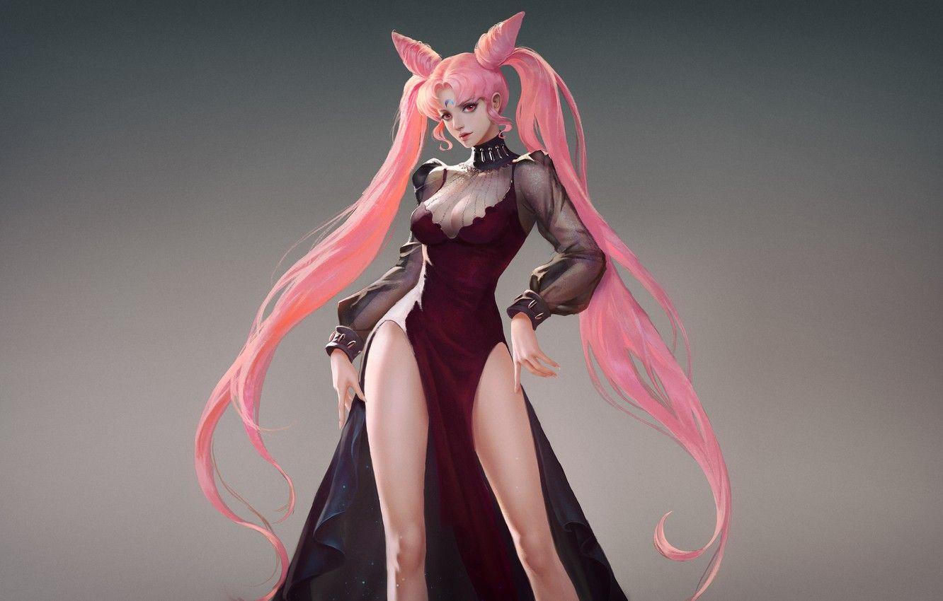 1332x850 Wallpaper Girl, Minimalism, Figure, Girl, , , Figure, Minimalism, Curls, Baby, Sailor Moon, Pink Hair, ChibiUsa, Jilly Liu, by Jilly Liu, Sailor Chibi Moon image for desktop, section прочее