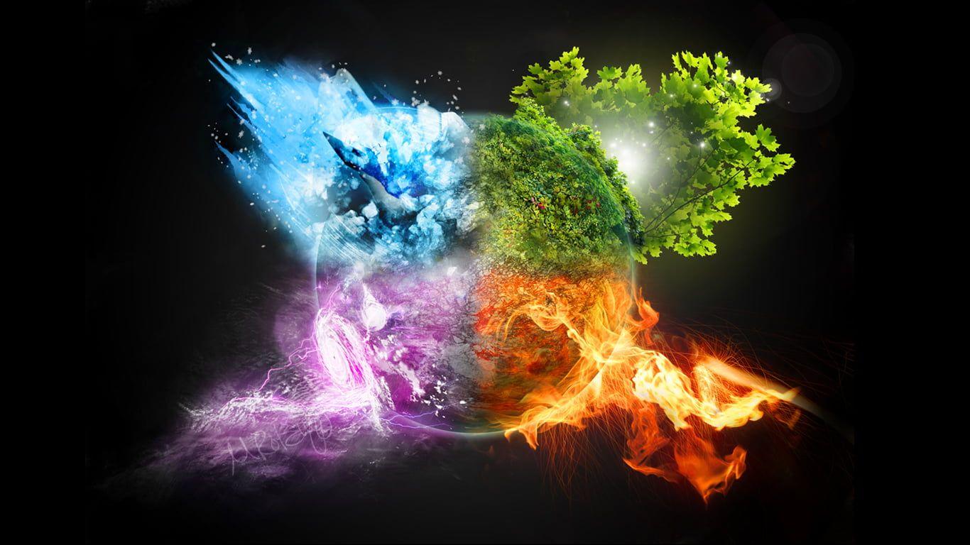 1366x768 Four elements illustration HD wallpaper