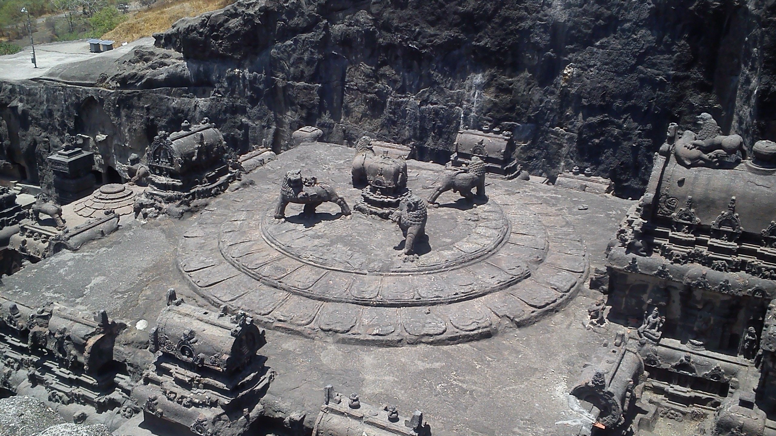 2560x1440 Top view of one of the historical cave at the Ellora Caves