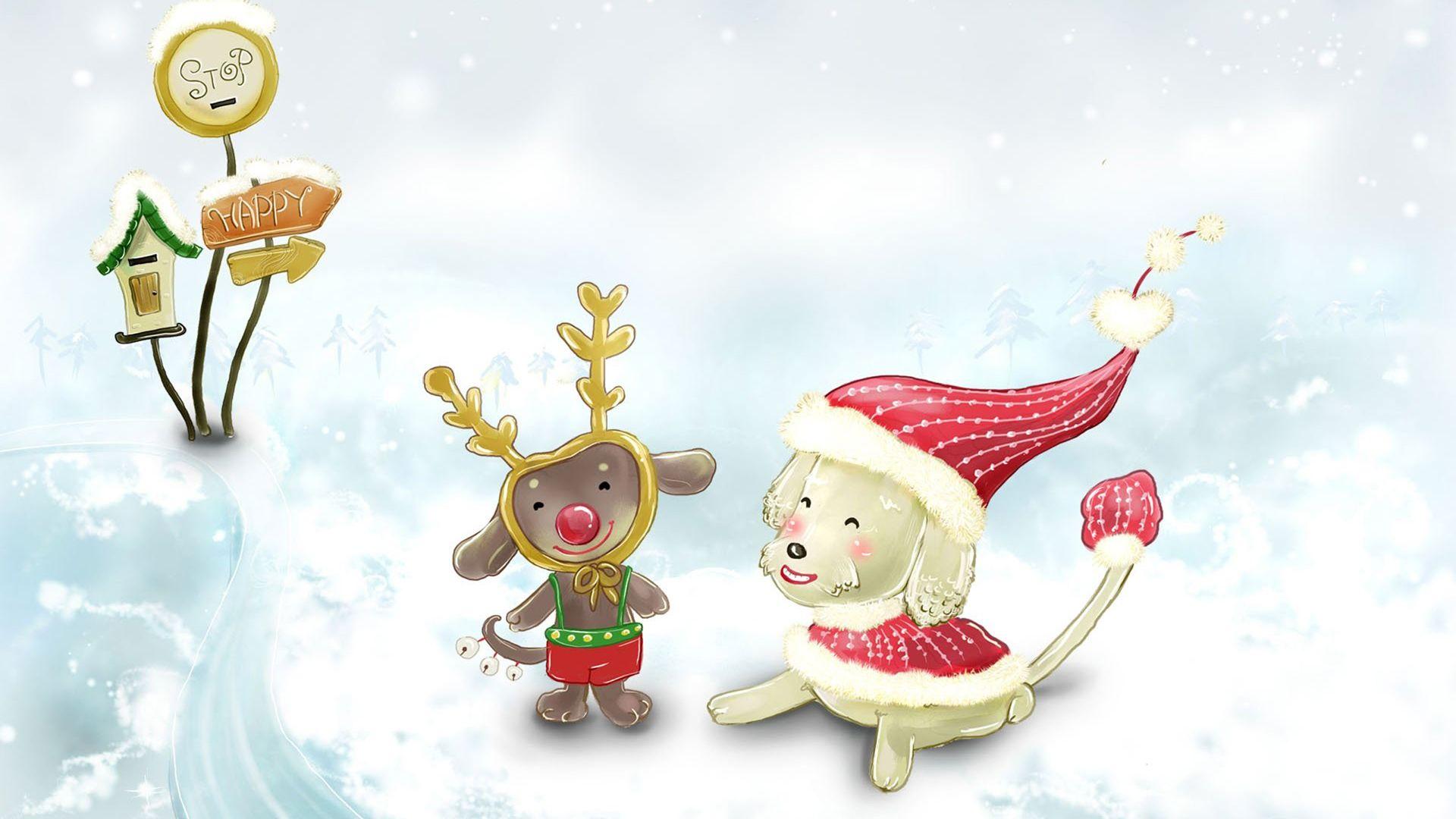 1920x1080 Free download Cute Christmas Animals In Snow computer desktop